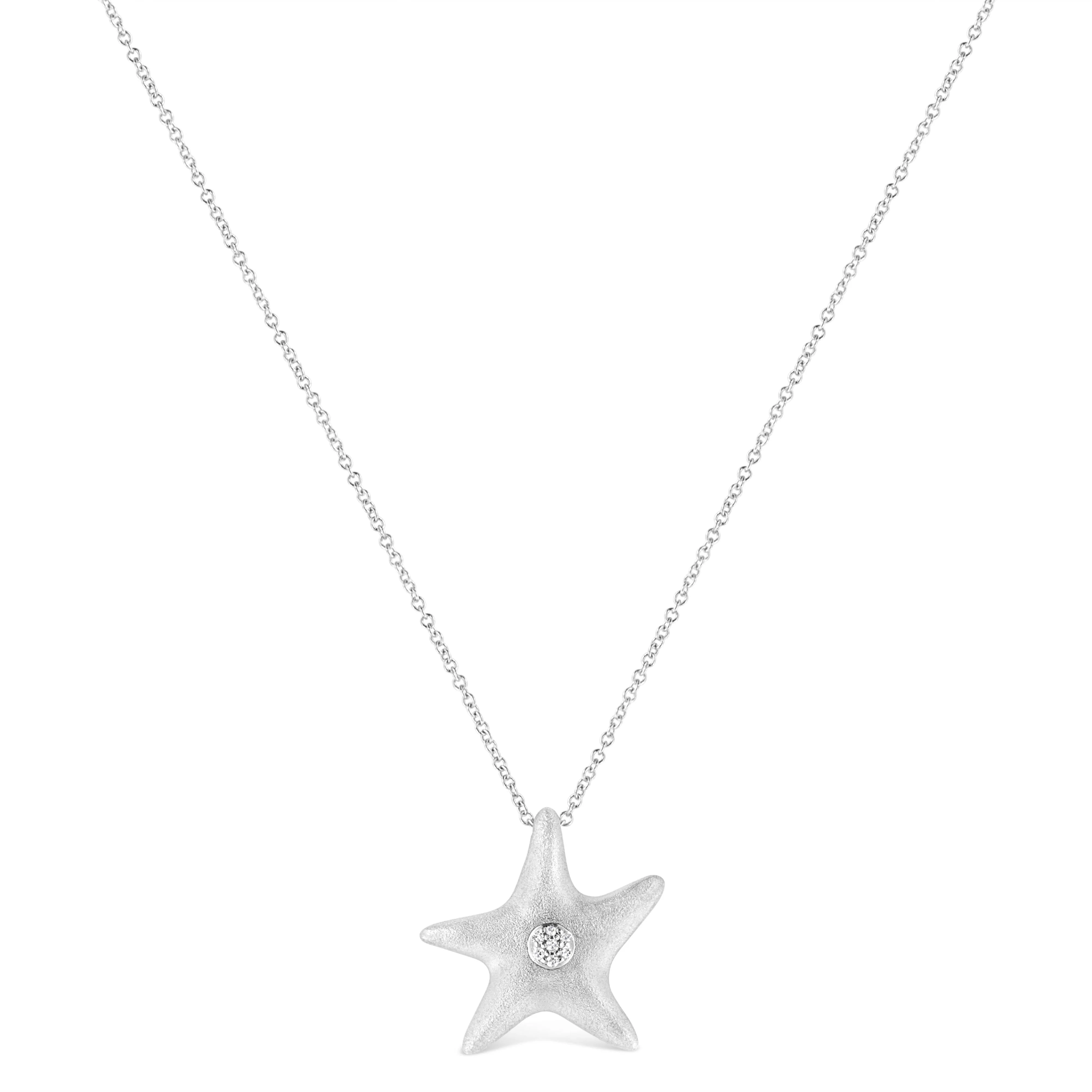 .925 Sterling Silver Prong-Set Diamond Accent Starfish Pendant Necklace (I-J Color, I1-I2 Clarity) - Size 18" - Image 2