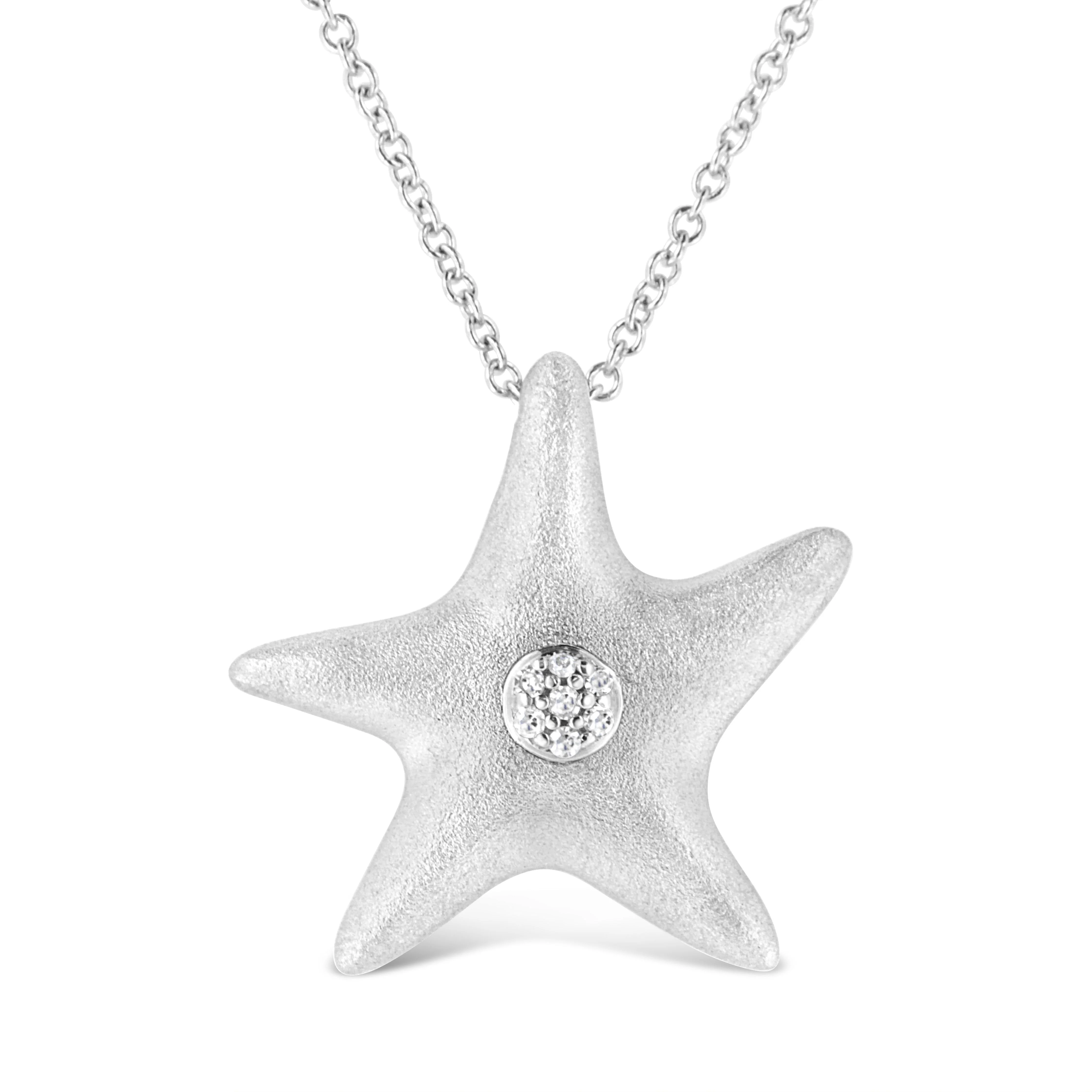 .925 Sterling Silver Prong-Set Diamond Accent Starfish Pendant Necklace (I-J Color, I1-I2 Clarity) - Size 18" - Image 8