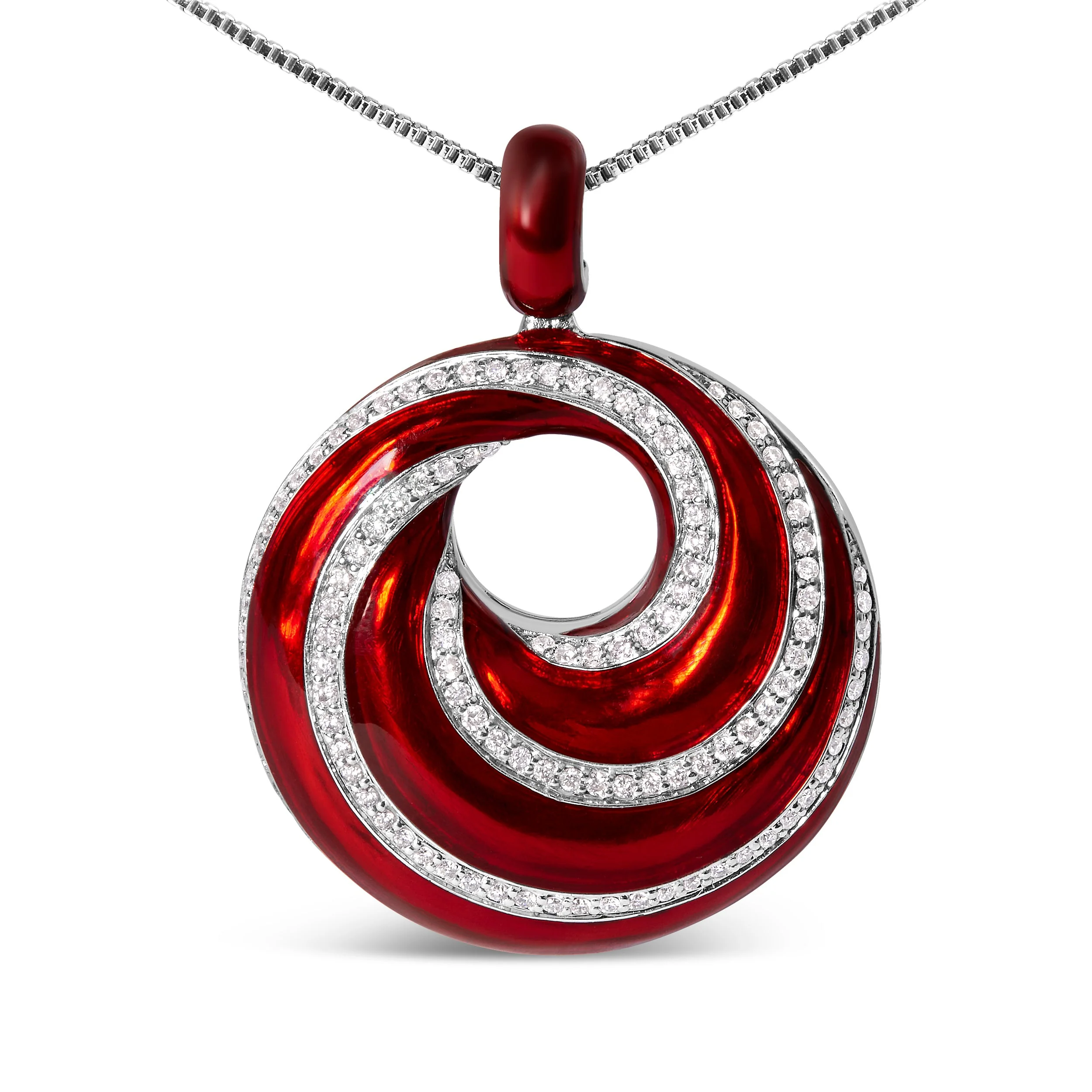 .925 Sterling Silver Red Enamel and 1/2 Diamond Endless Swirl Medallion 18" Pendant Necklace (F-G Color, VS1-VS2 Clarity) - Image 2