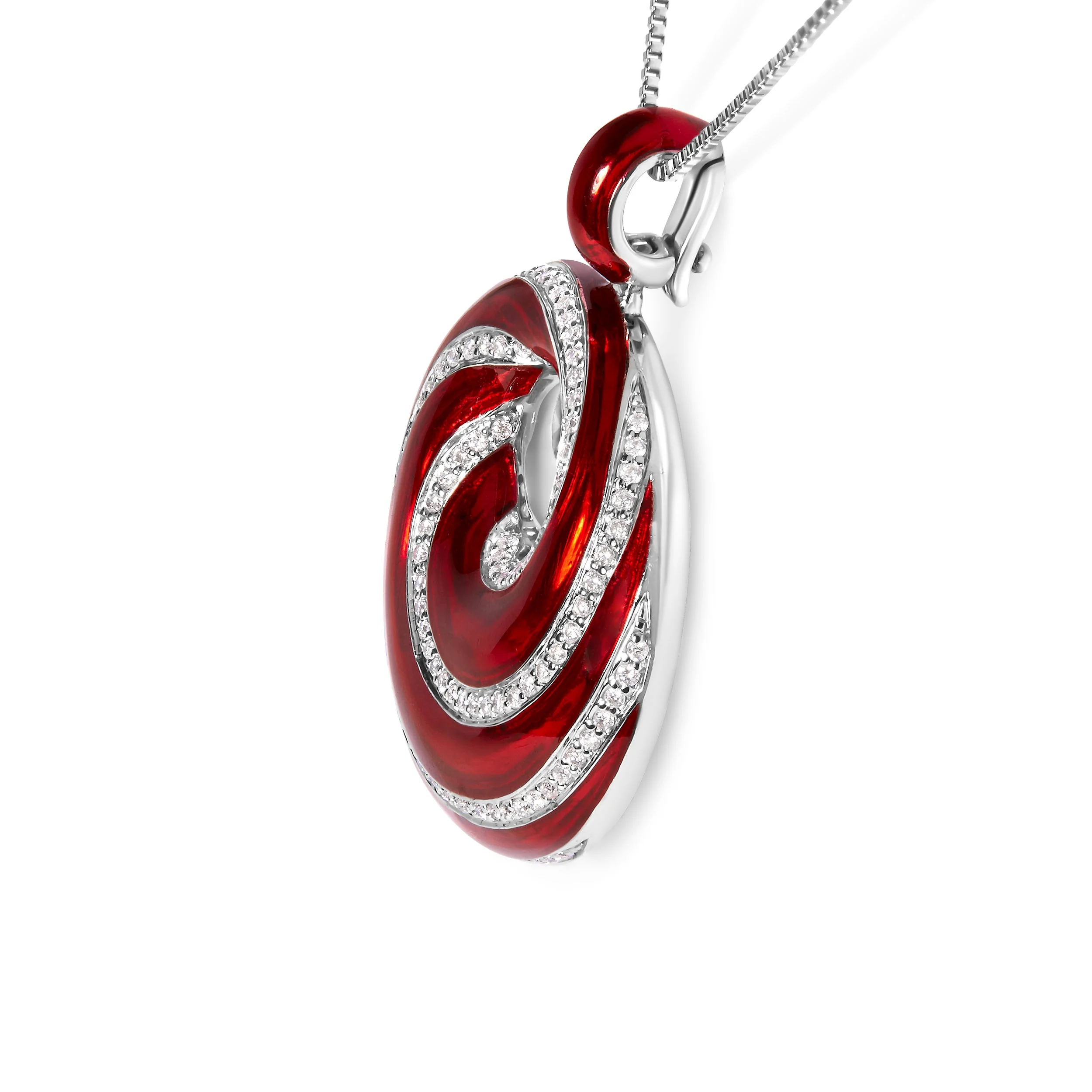 .925 Sterling Silver Red Enamel and 1/2 Diamond Endless Swirl Medallion 18" Pendant Necklace (F-G Color, VS1-VS2 Clarity) - Image 3