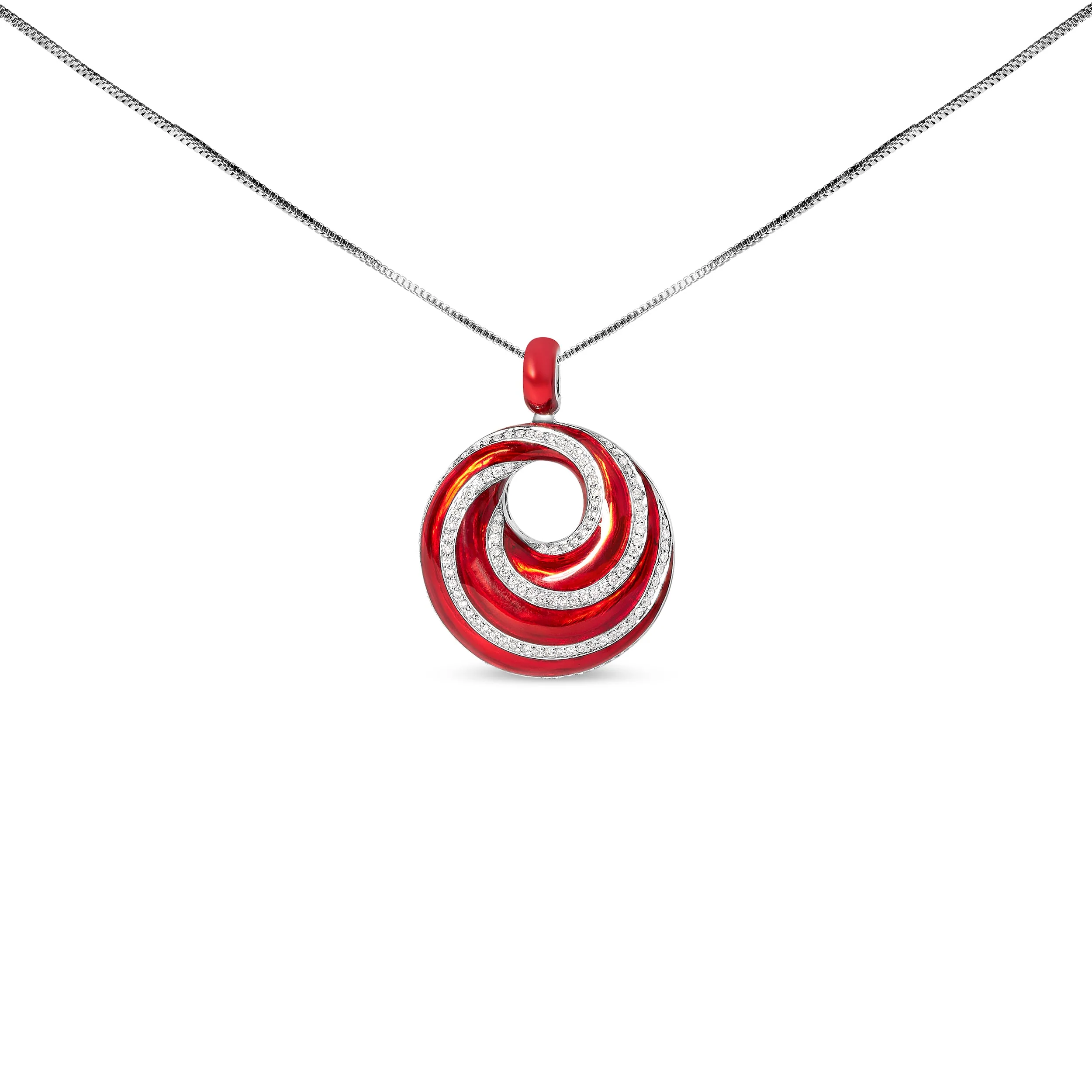 .925 Sterling Silver Red Enamel and 1/2 Diamond Endless Swirl Medallion 18" Pendant Necklace (F-G Color, VS1-VS2 Clarity) - Image 5