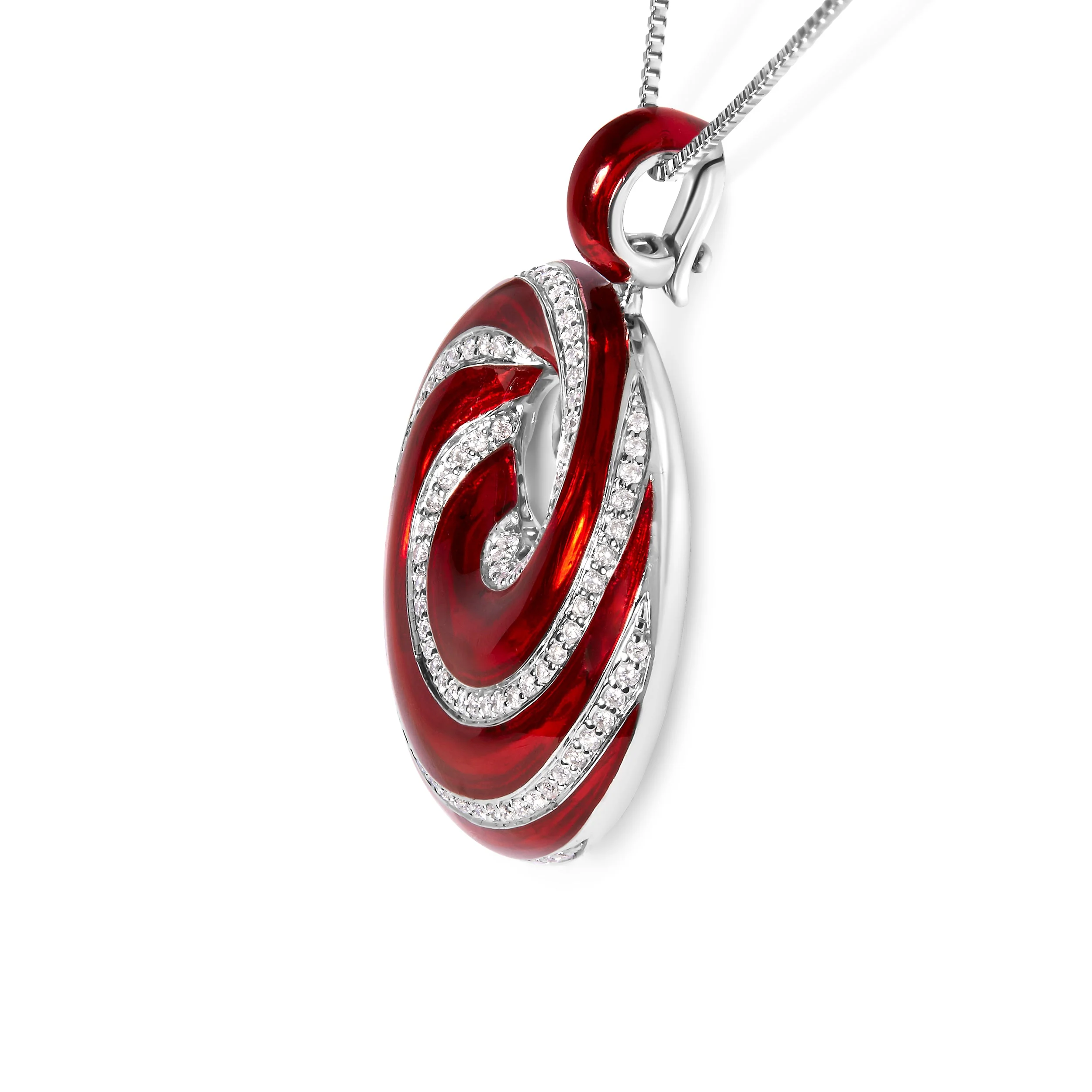 .925 Sterling Silver Red Enamel and 1/2 Diamond Endless Swirl Medallion 18" Pendant Necklace (F-G Color, VS1-VS2 Clarity) - Image 7