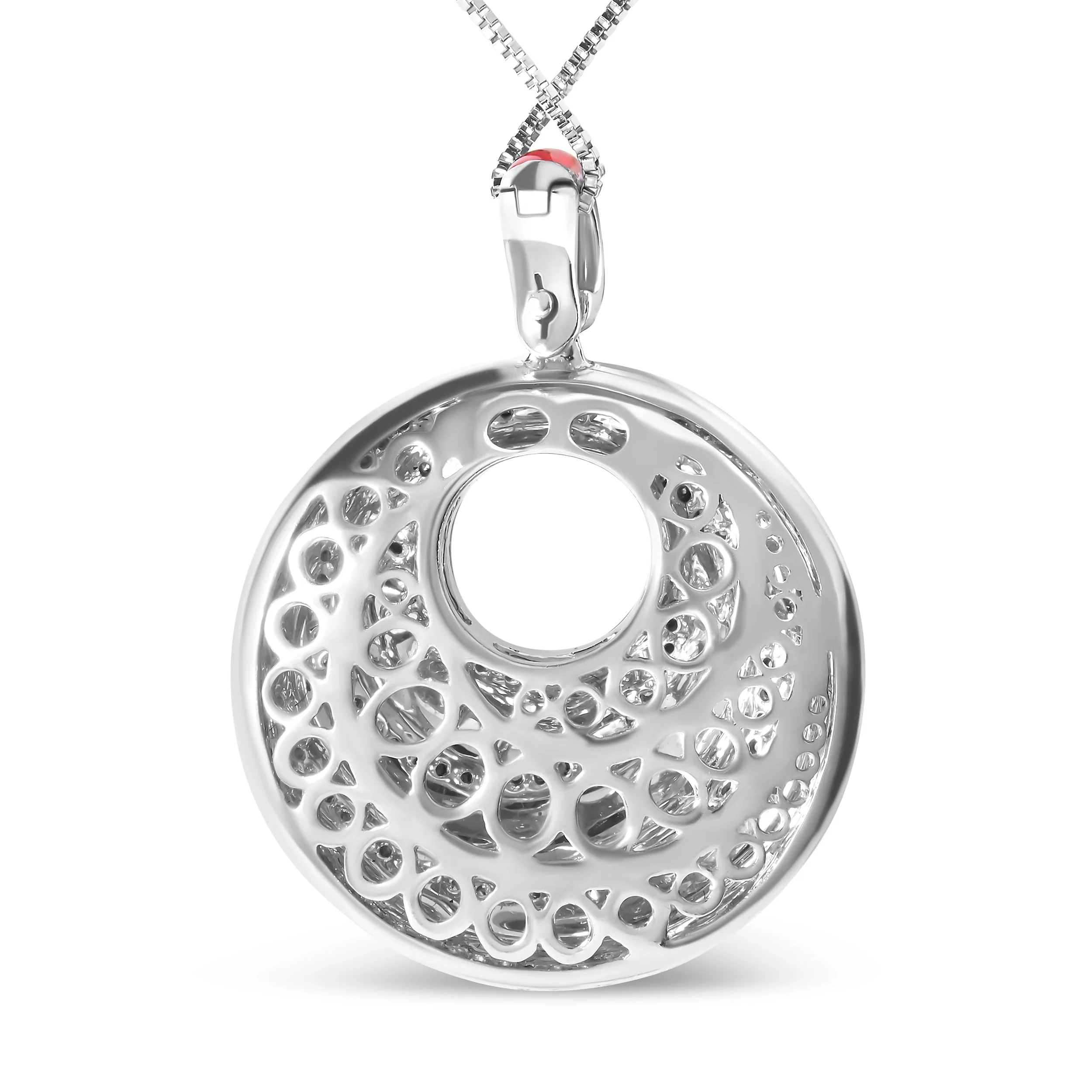 .925 Sterling Silver Red Enamel and 1/2 Diamond Endless Swirl Medallion 18" Pendant Necklace (F-G Color, VS1-VS2 Clarity) - Image 8
