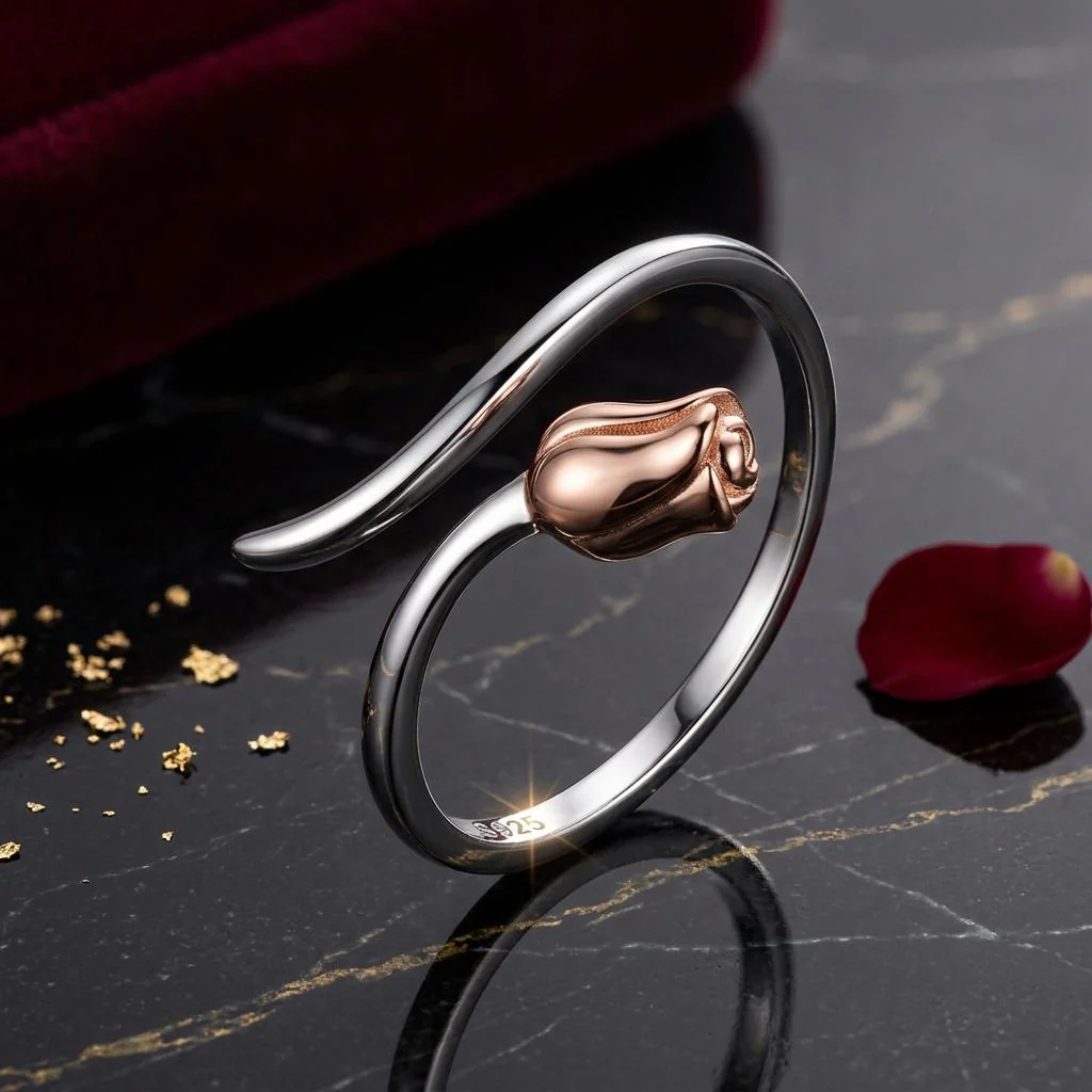 925 Sterling Silver Ring with Rose Gold and Platinum Plating, 0.4*0.6cm for Women - Image 2