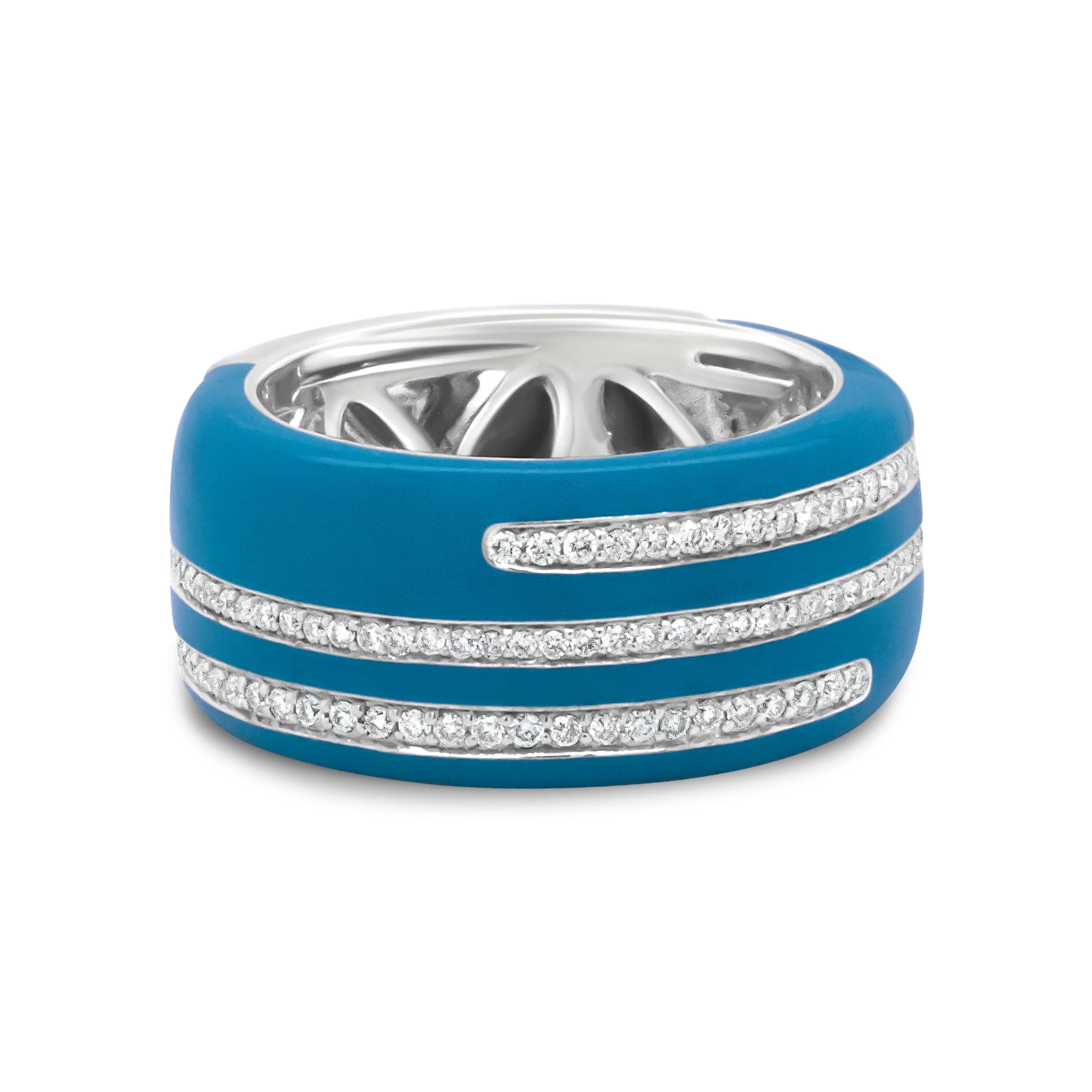 .925 Sterling Silver Turquoise Enamel 5/8 Cttw Round Diamond Wide Band Statement Ring (F-G Color, VS1-VS2 Clarity) - Size 7 - Image 5