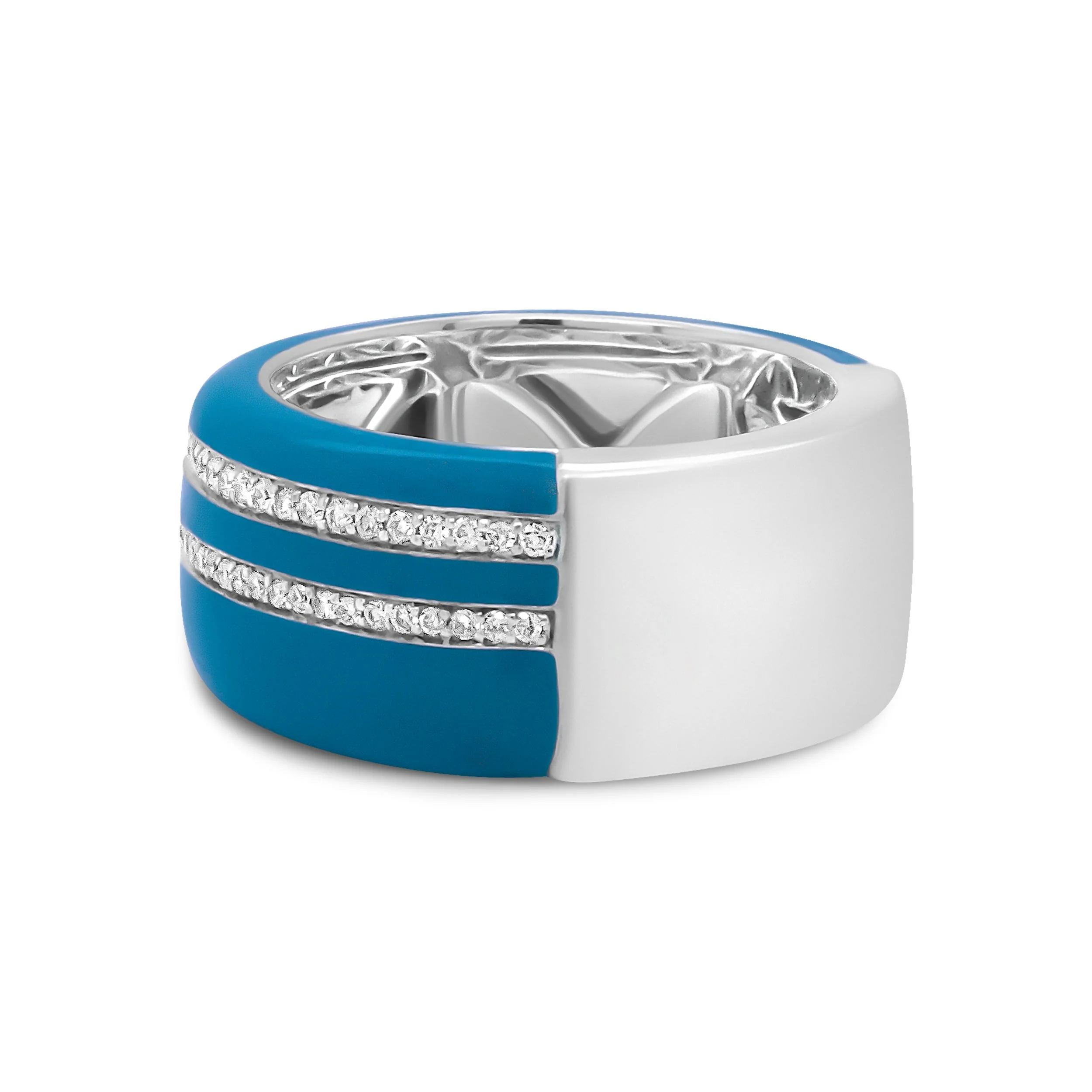 .925 Sterling Silver Turquoise Enamel 5/8 Cttw Round Diamond Wide Band Statement Ring (F-G Color, VS1-VS2 Clarity) - Size 7 - Image 7