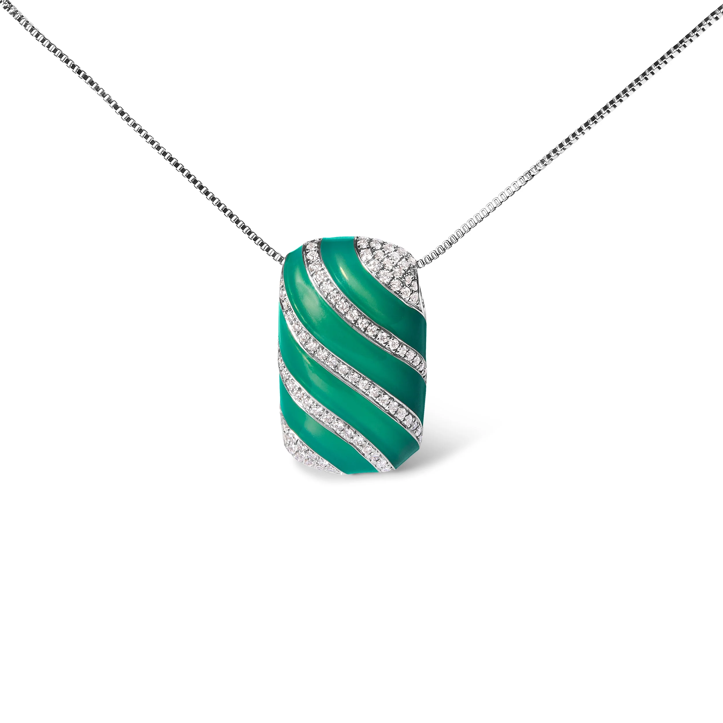 .925 Sterling Silver Turquoise Enamel and 1/2 Cttw Diamond Block 18" Pendant Necklace (F-G Color, VS1-VS2 Clarity) - Image 5