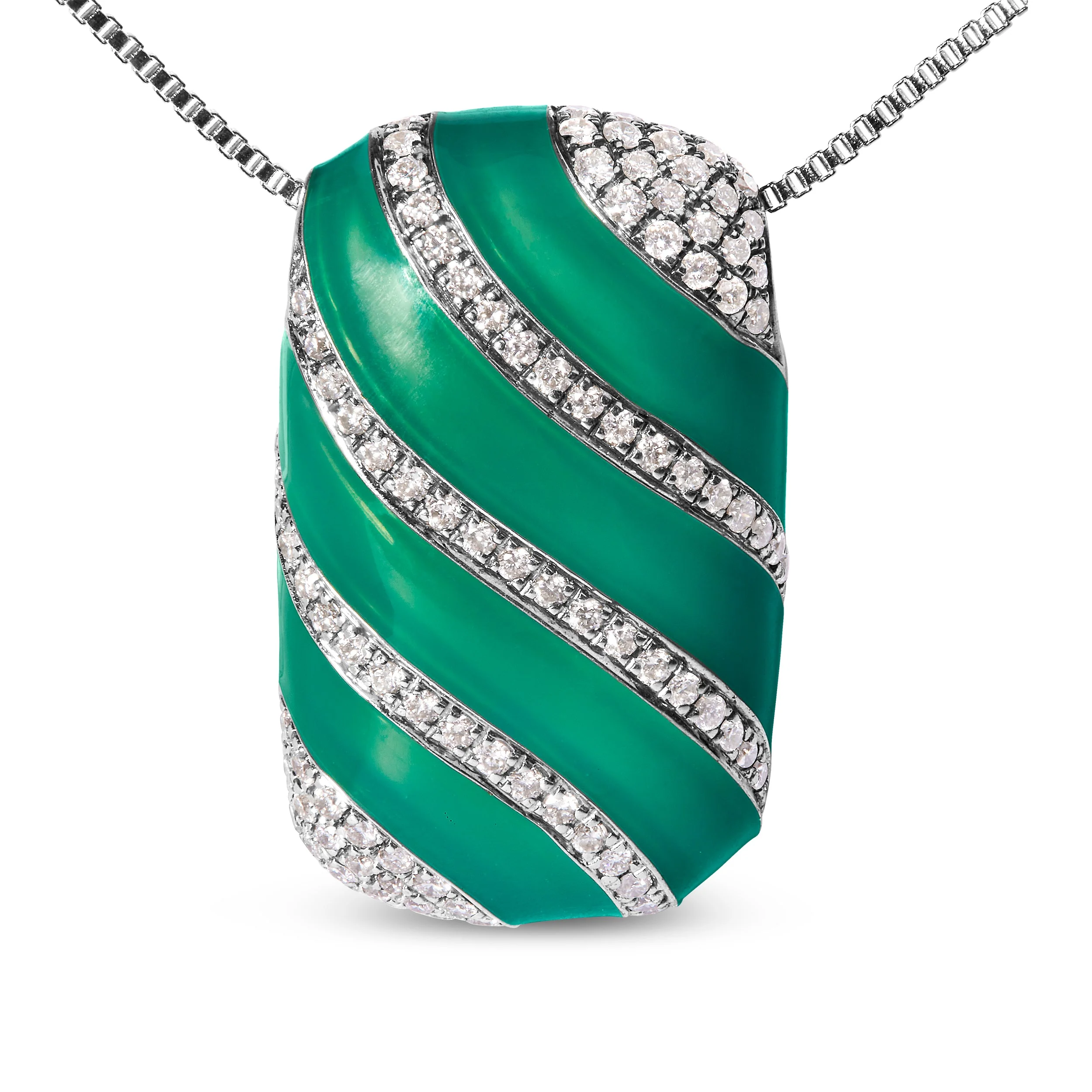 .925 Sterling Silver Turquoise Enamel and 1/2 Cttw Diamond Block 18" Pendant Necklace (F-G Color, VS1-VS2 Clarity) - Image 6