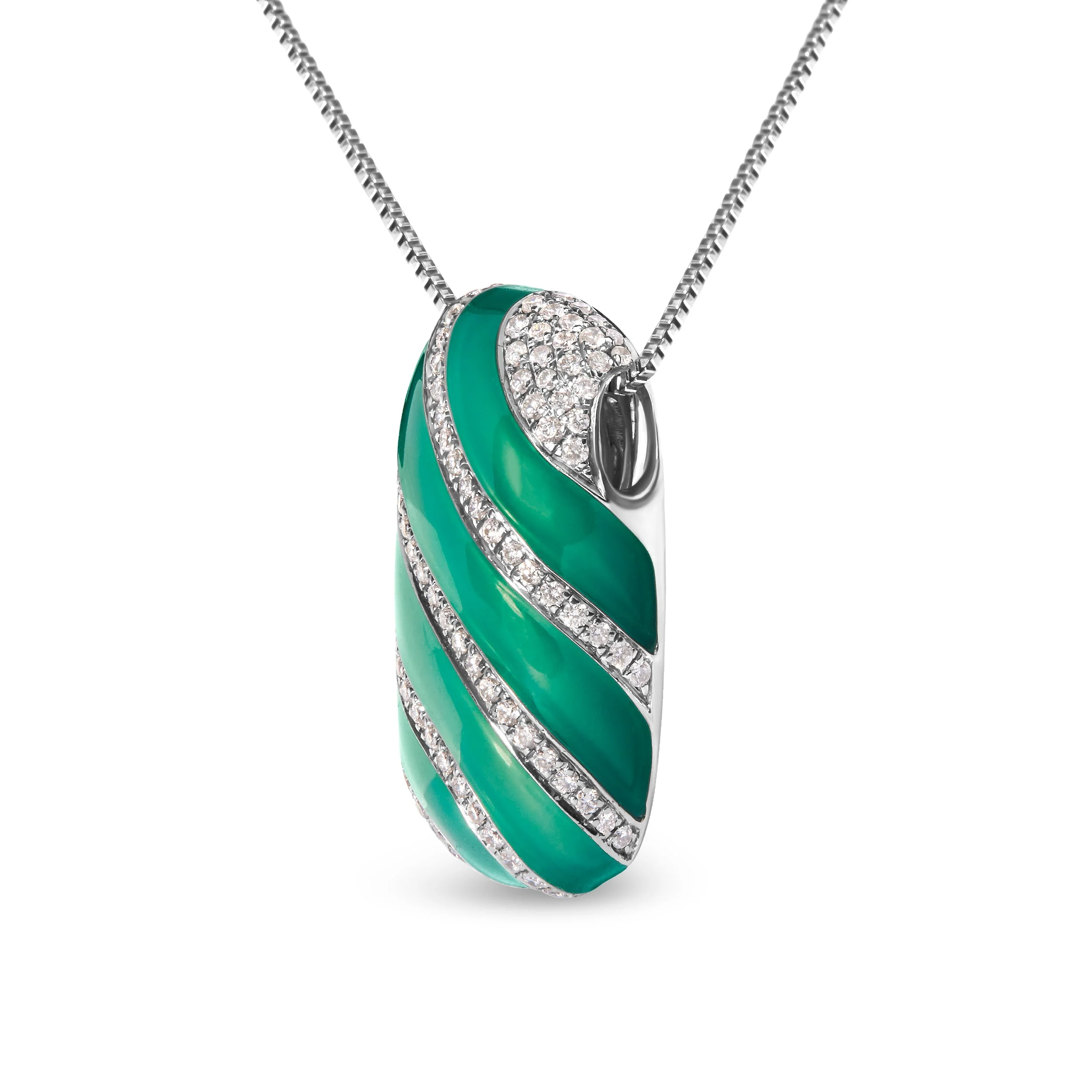 .925 Sterling Silver Turquoise Enamel and 1/2 Cttw Diamond Block 18" Pendant Necklace (F-G Color, VS1-VS2 Clarity) - Image 7