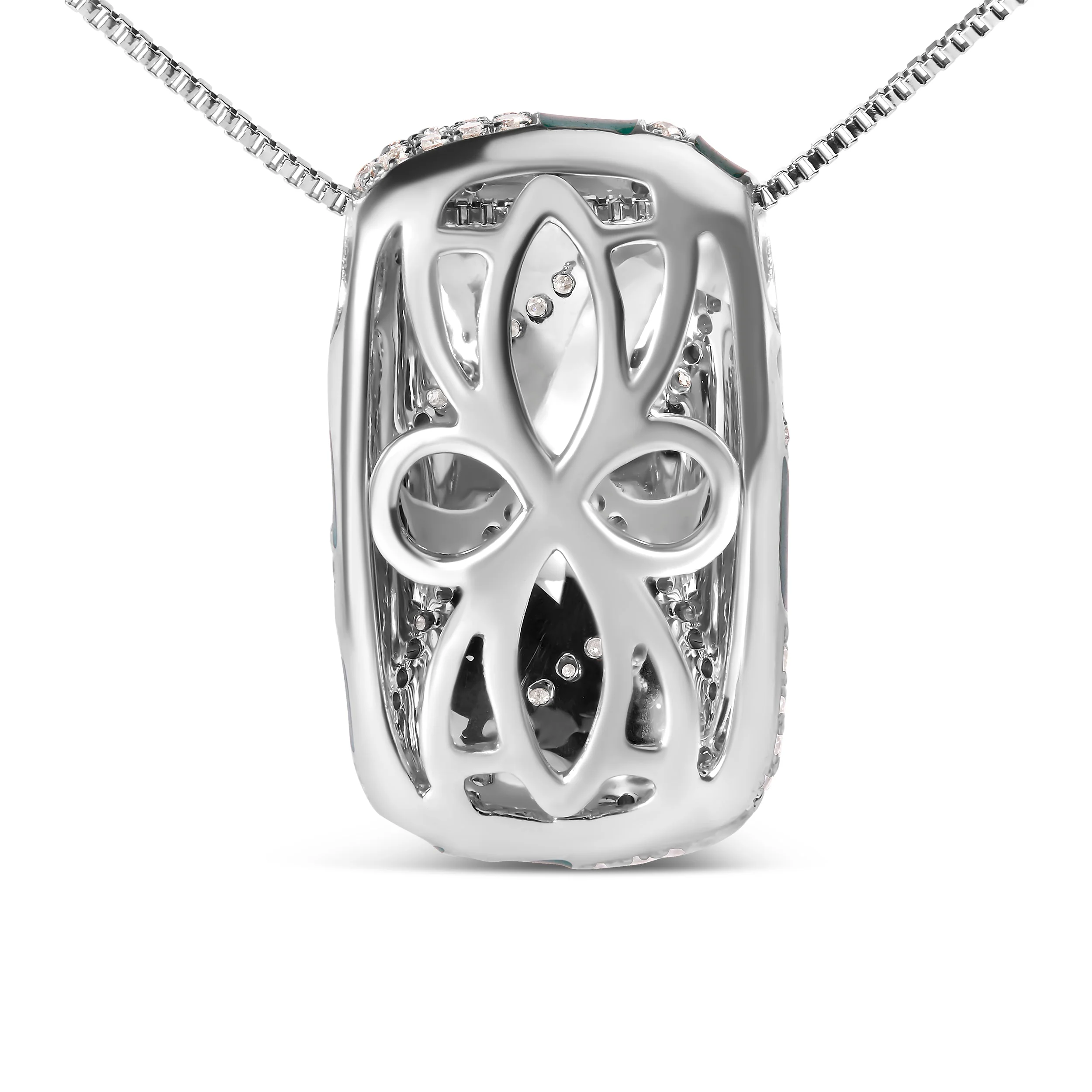 .925 Sterling Silver Turquoise Enamel and 1/2 Cttw Diamond Block 18" Pendant Necklace (F-G Color, VS1-VS2 Clarity) - Image 8