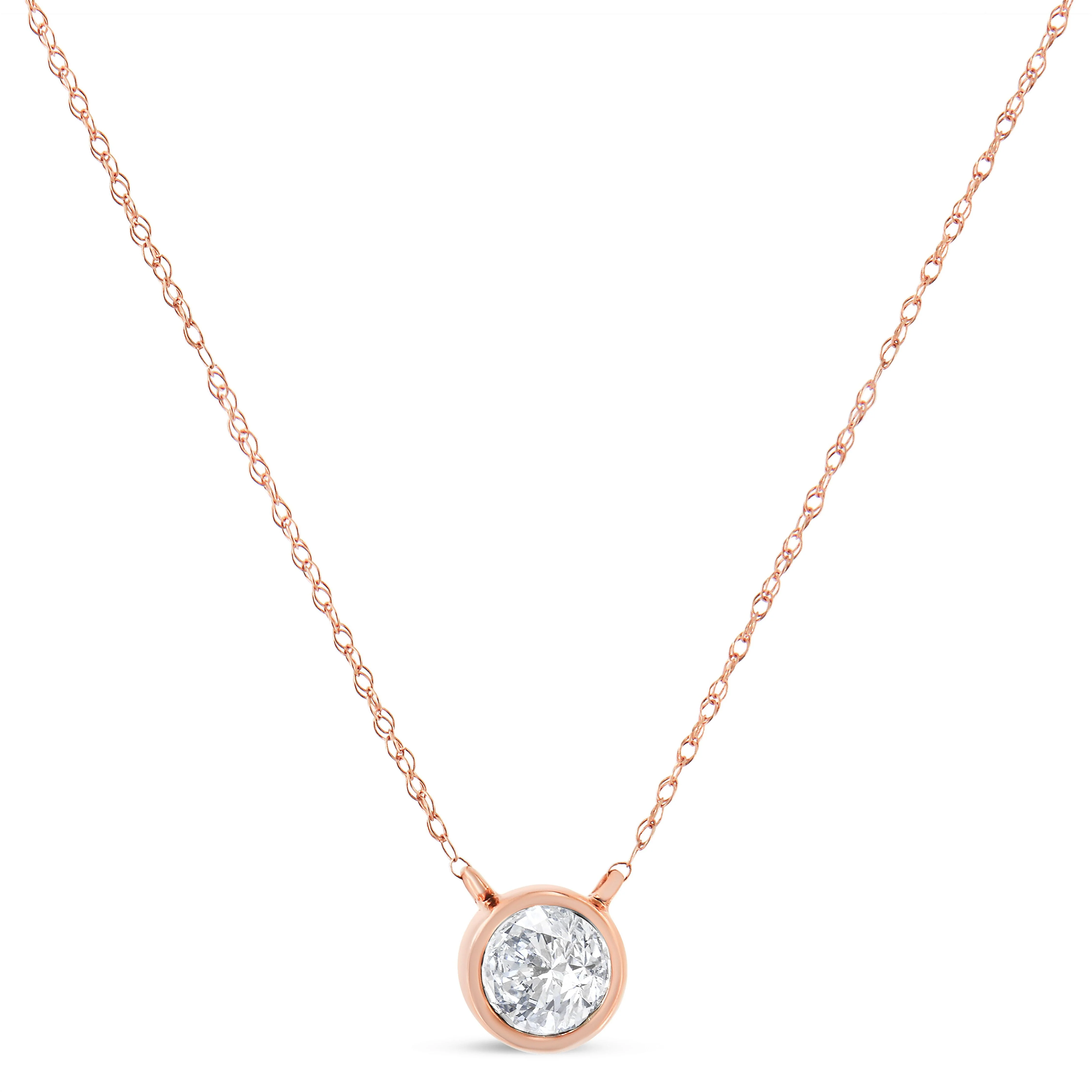 AGS Certified 10K Rose Gold 1/5 Cttw Bezel Set Round Diamond Solitaire 16-18" Adjustable Pendant Necklace (H-I Color, VS1-VS2 Clarity) - Image 7