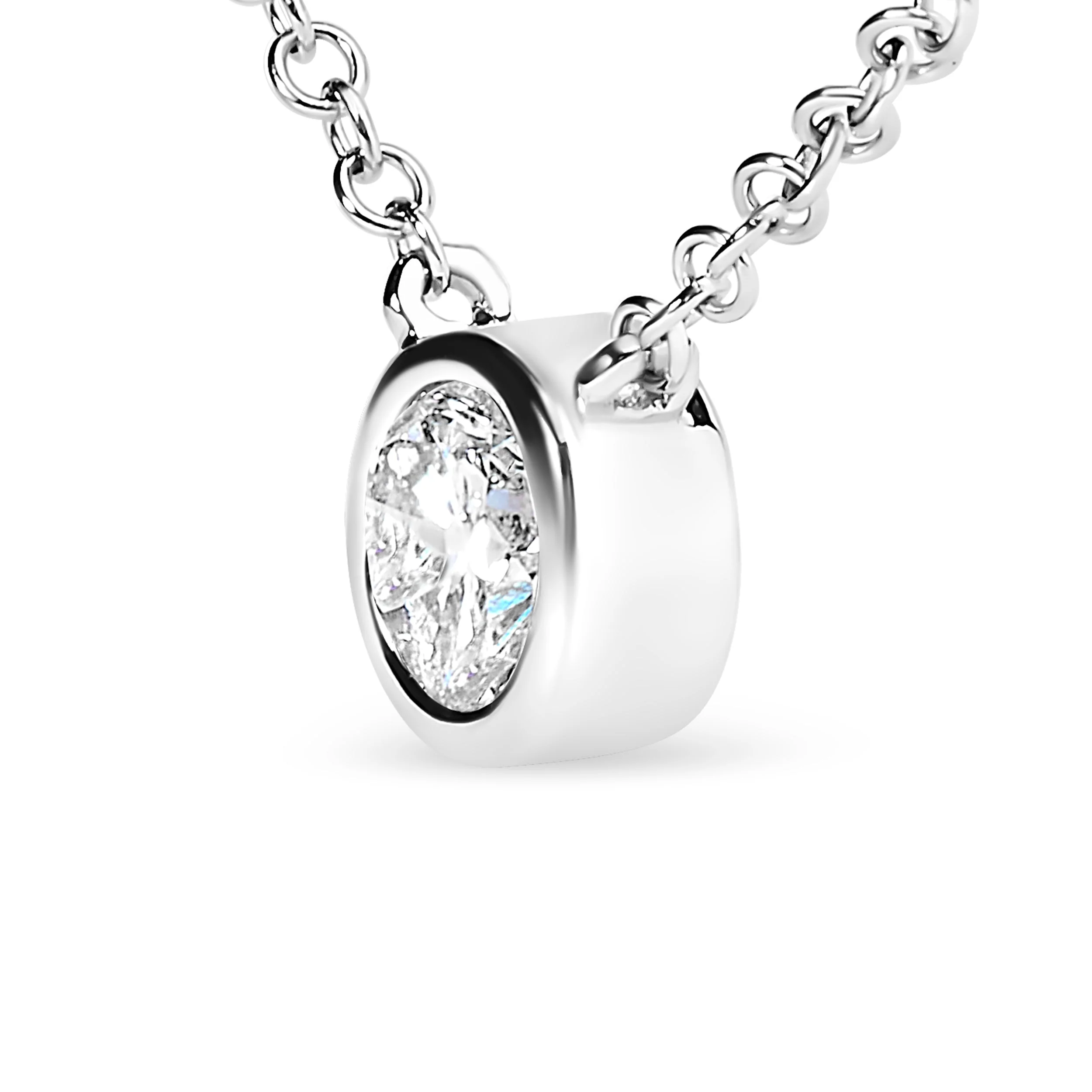 AGS Certified 10K White Gold 1/3 Cttw Bezel Set Round Diamond Solitaire 16-18" Adjustable Pendant Necklace (I-J Color, SI1-SI2 Clarity) - Image 4