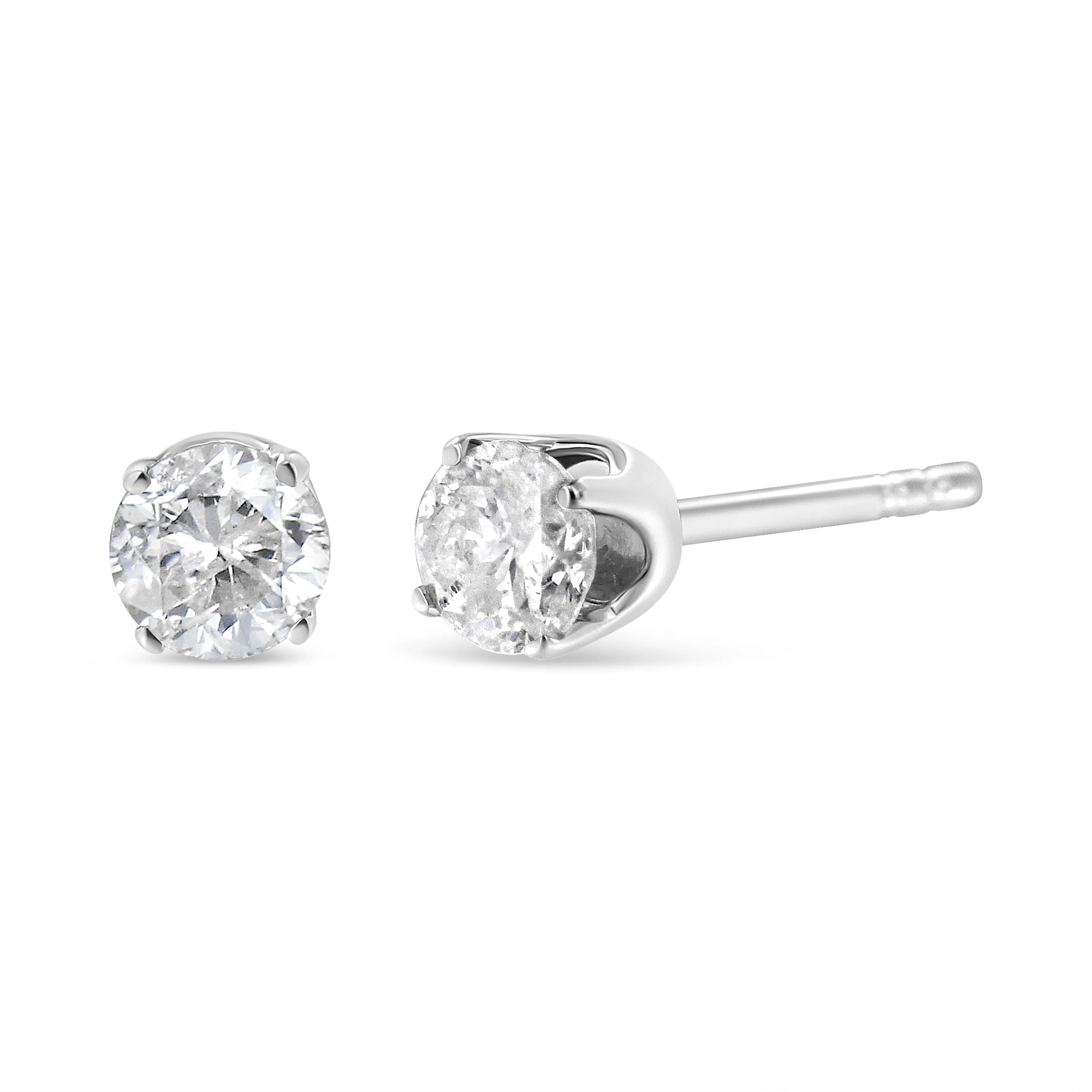 AGS Certified 14K White Gold 1.0 cttw 4-Prong Set Brilliant Round-Cut Solitaire Diamond Push Back Stud Earrings (F-G Color, I1-I2 Clarity) - Image 2