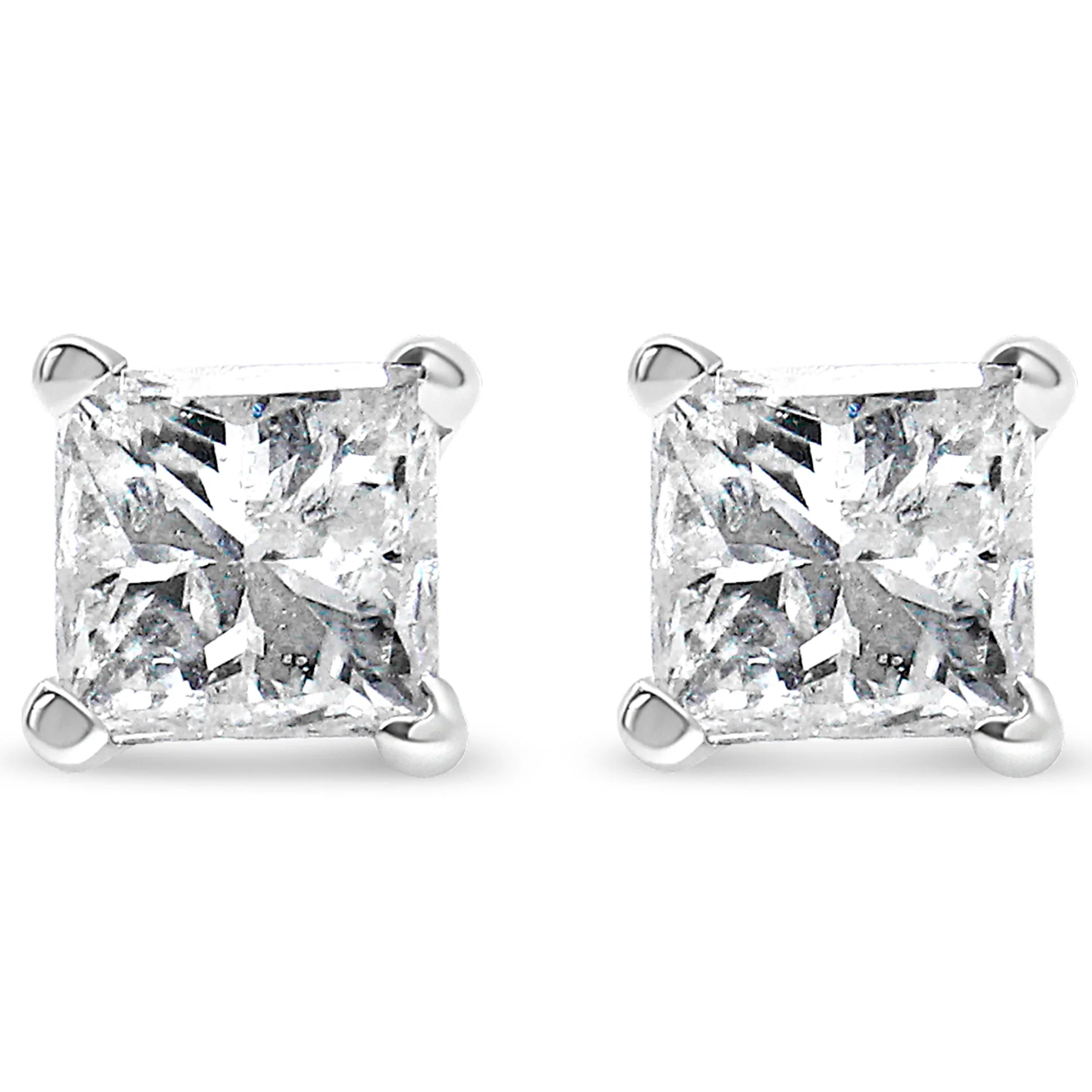 AGS Certified 14k White Gold 1.0 Cttw 4-Prong Set Princess-Cut Solitaire Diamond Push Back Stud Earrings for Women (E-F Color, I1-I2 Clarity) - Image 2