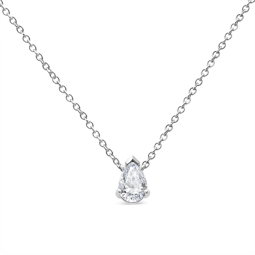 AGS Certified 14K White Gold 1/2 Cttw Diamond Pear 18" Pendant Necklace (H-I Color, VS2-SI1 Clarity) - Image 2