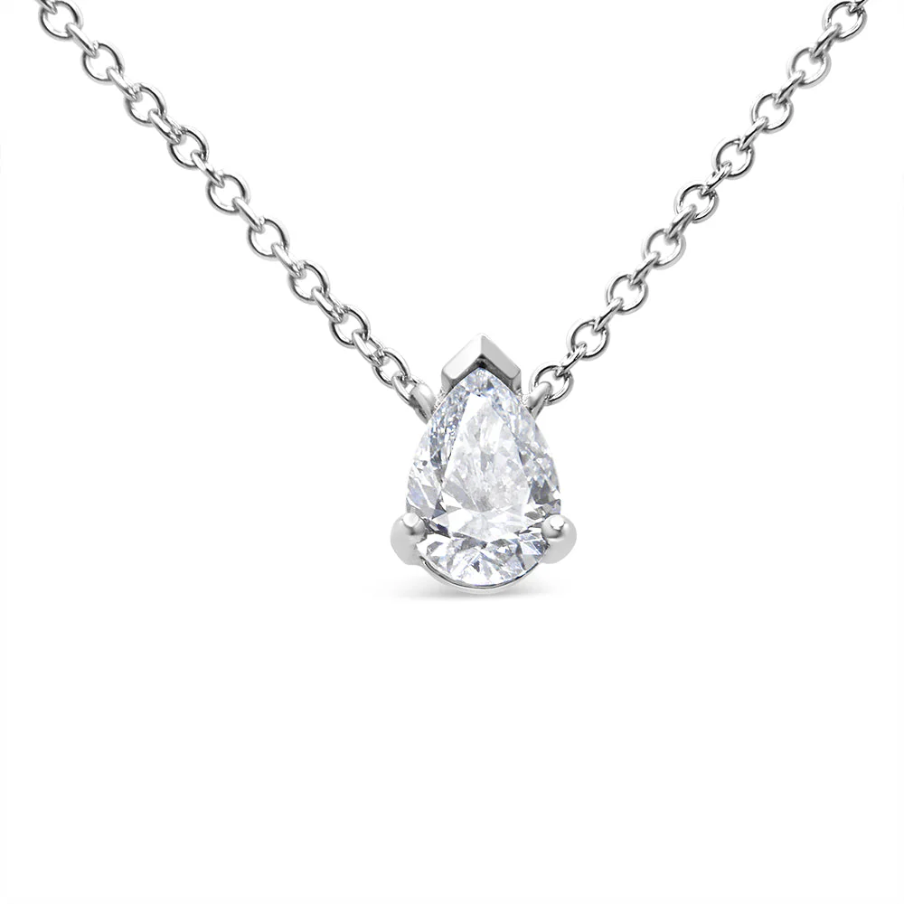 AGS Certified 14K White Gold 1/2 Cttw Diamond Pear 18" Pendant Necklace (H-I Color, VS2-SI1 Clarity) - Image 6
