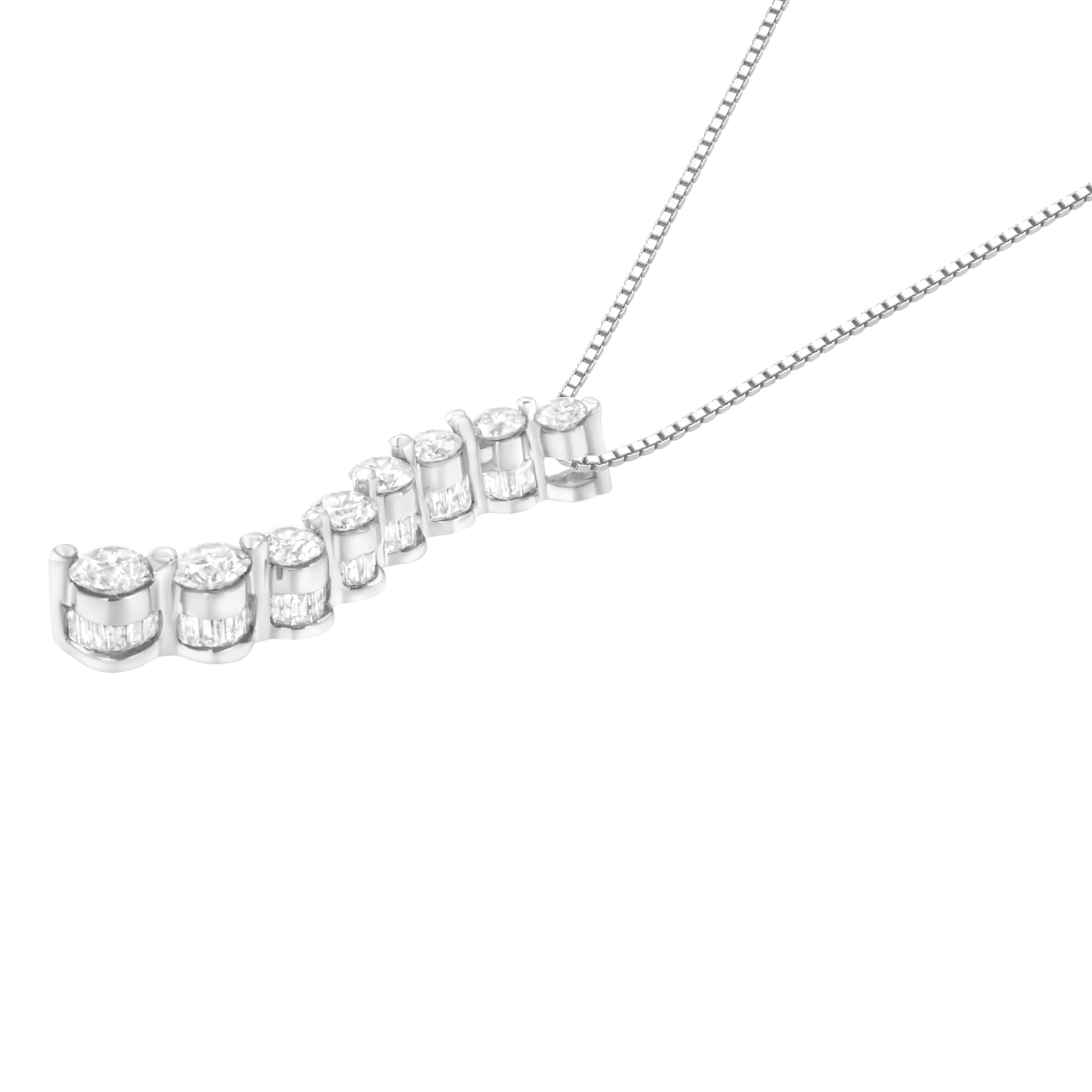 AGS Certified 14k White Gold 3.0 Cttw Baguette and Brilliant Round-Cut Diamond Journey 18" Pendant Necklace (K-L Color, I1-I2 Clarity) - Image 3