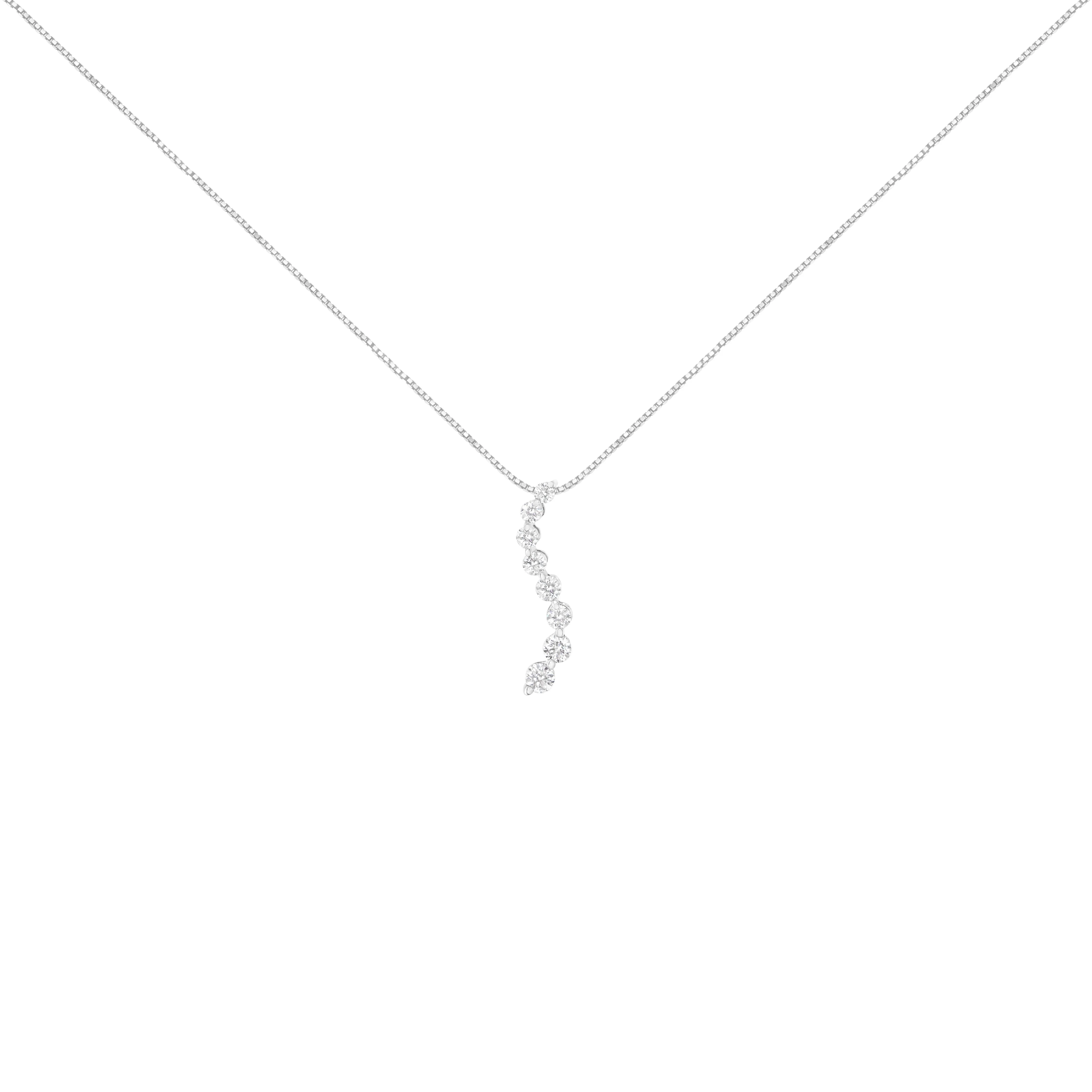 AGS Certified 14k White Gold 3.0 Cttw Baguette and Brilliant Round-Cut Diamond Journey 18" Pendant Necklace (K-L Color, I1-I2 Clarity) - Image 7