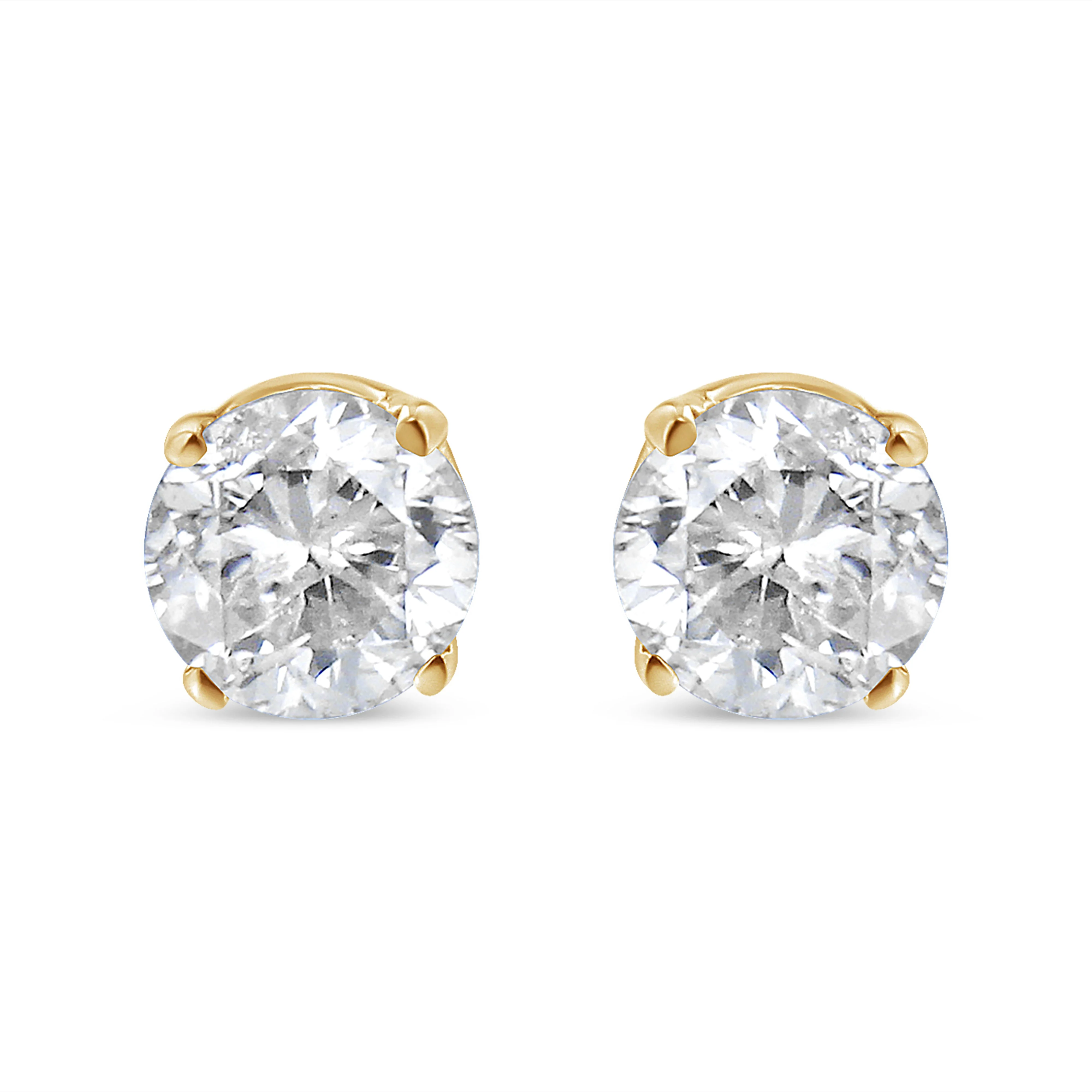 AGS Certified 14K Yellow Gold 1/2 Cttw 4 Prong Set Brilliant Round-Cut Solitaire Diamond Push Back Stud Earrings (O-P, Color, SI2-I1 Clarity) - Image 2