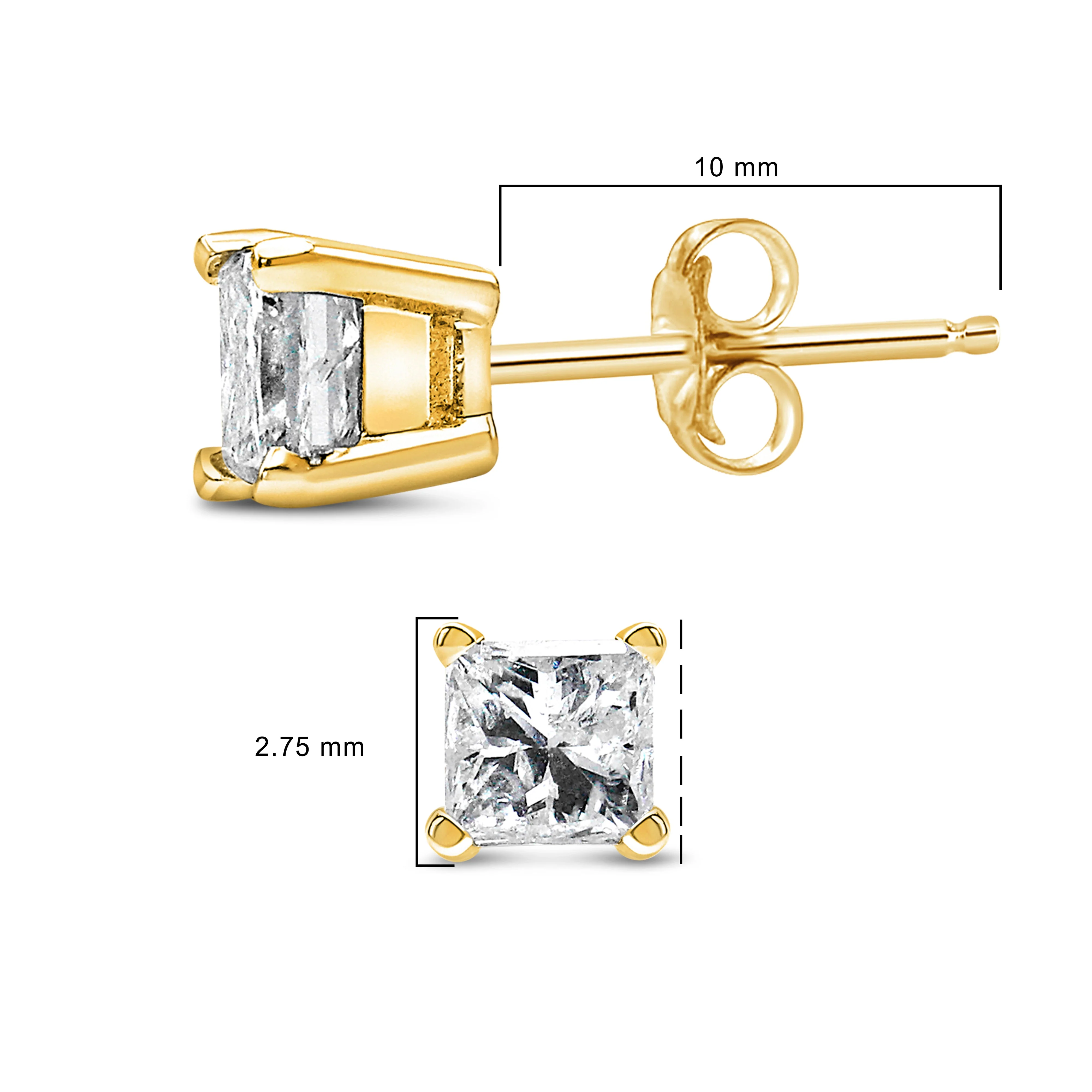AGS Certified 14k Yellow Gold 1/4 Cttw 4-Prong Set Princess-Cut Solitaire Diamond Push Back Stud Earrings (H-I Color, SI1-SI2 Clarity) - Image 4