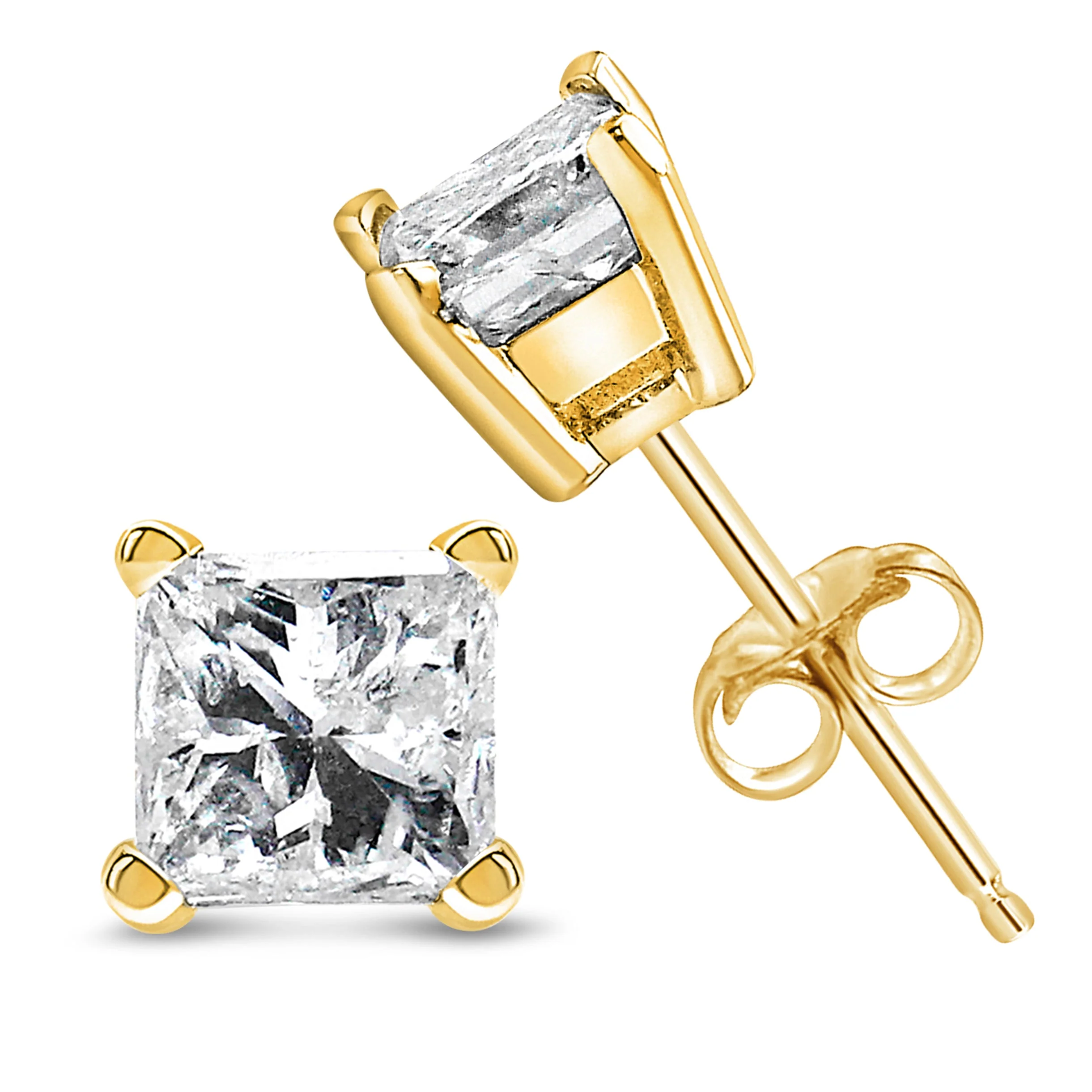 AGS Certified 14k Yellow Gold 1/4 Cttw 4-Prong Set Princess-Cut Solitaire Diamond Push Back Stud Earrings (H-I Color, SI1-SI2 Clarity) - Image 8