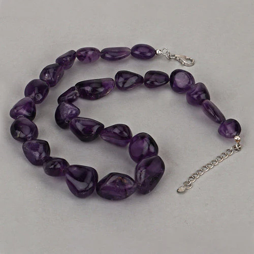 Amethyst Beaded Necklace, Genuine Raw Amethyst Beads Necklace for Women in Sterling Silver, February Birthstone Necklace, Gift for Mom - Image 4