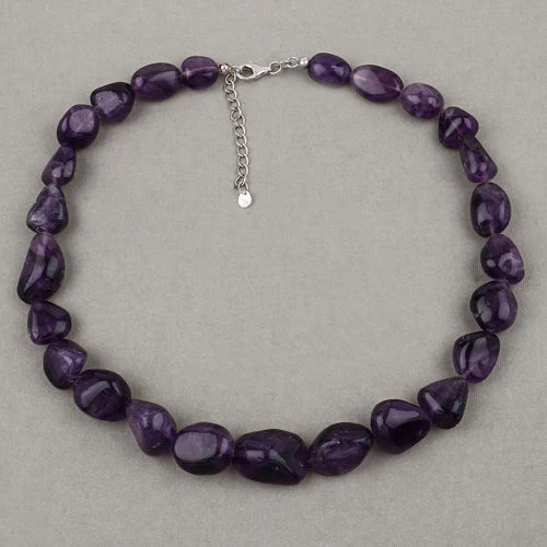 Amethyst Beaded Necklace, Genuine Raw Amethyst Beads Necklace for Women in Sterling Silver, February Birthstone Necklace, Gift for Mom - Image 5