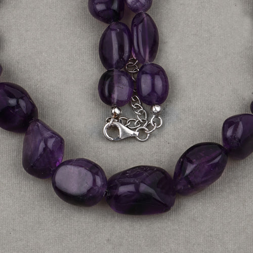 Amethyst Beaded Necklace, Genuine Raw Amethyst Beads Necklace for Women in Sterling Silver, February Birthstone Necklace, Gift for Mom - Image 6