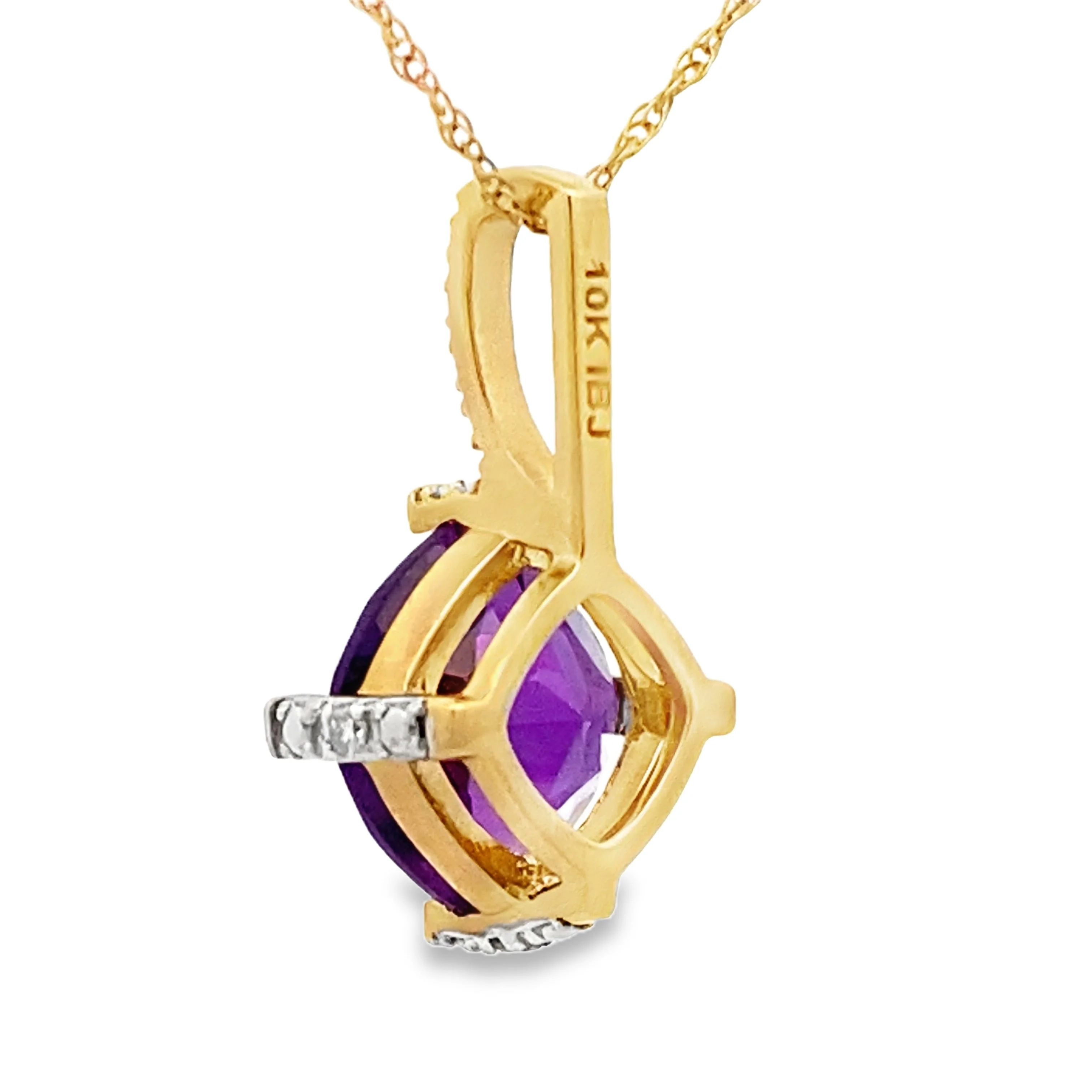 Amethyst Diamond Fashion Pendants 10KT Yellow Gold - Image 2