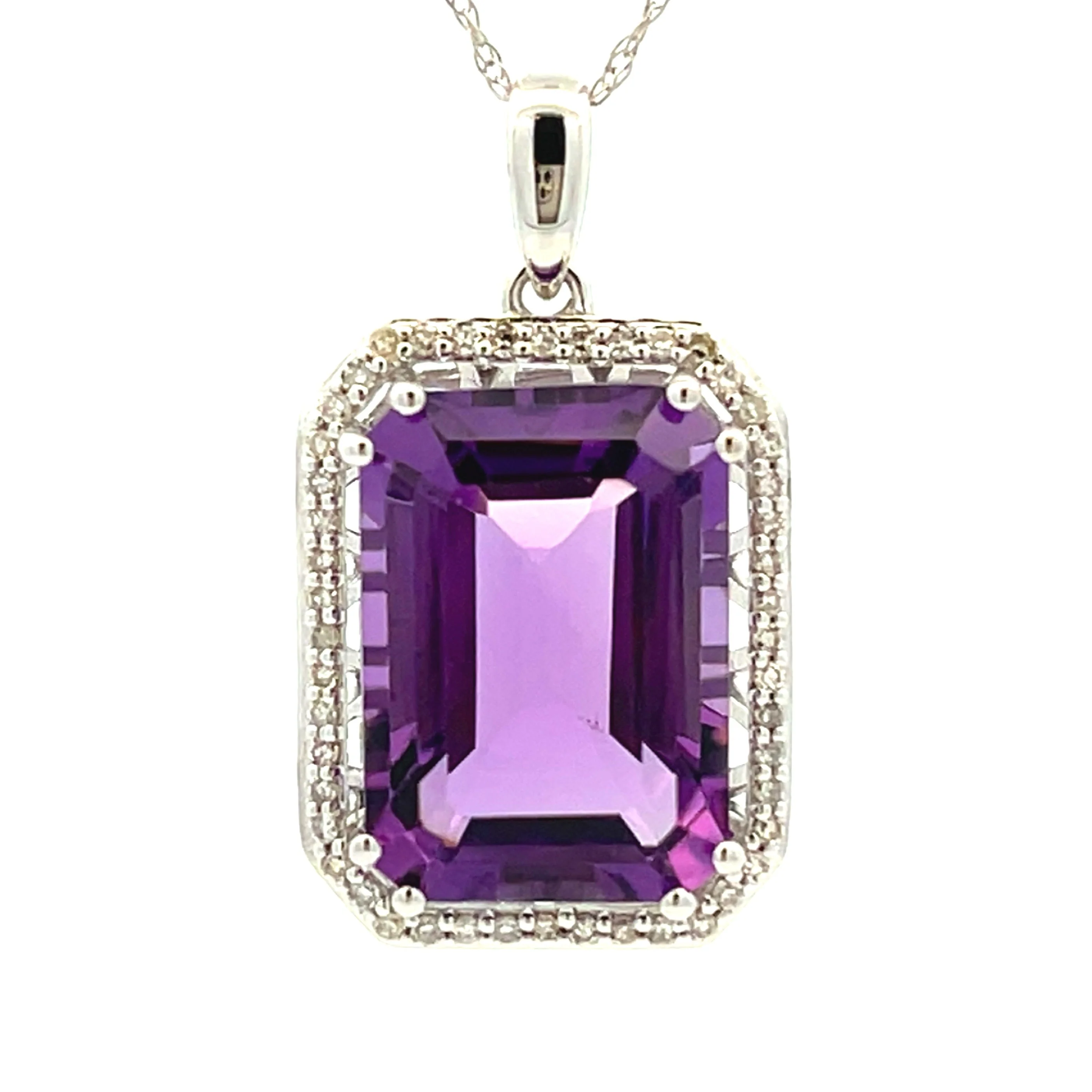 Amethyst Diamond Fashion Pendants 14KT White Gold - Image 3