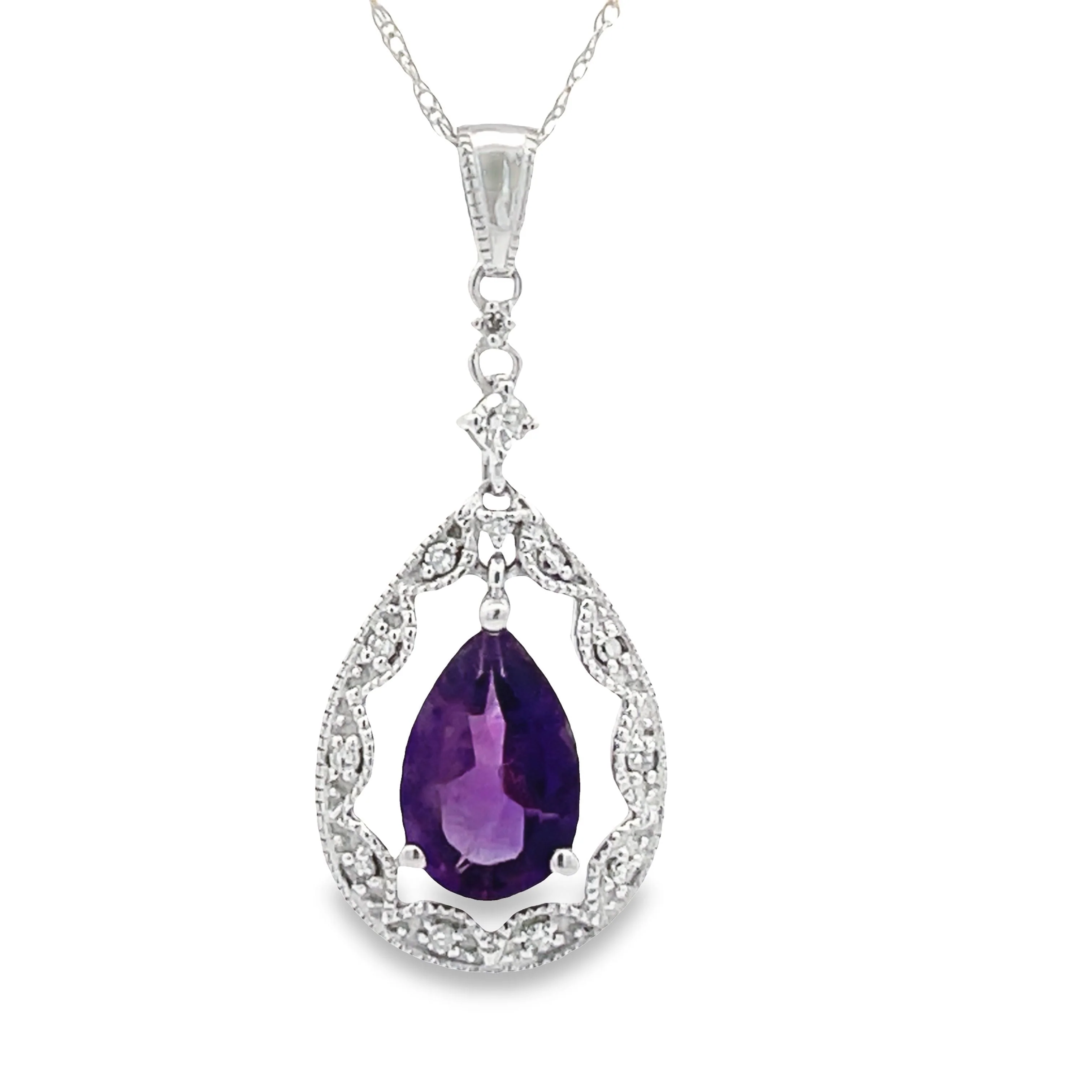 Amethyst Diamond Fashion Pendants 14KT White Gold - Image 3