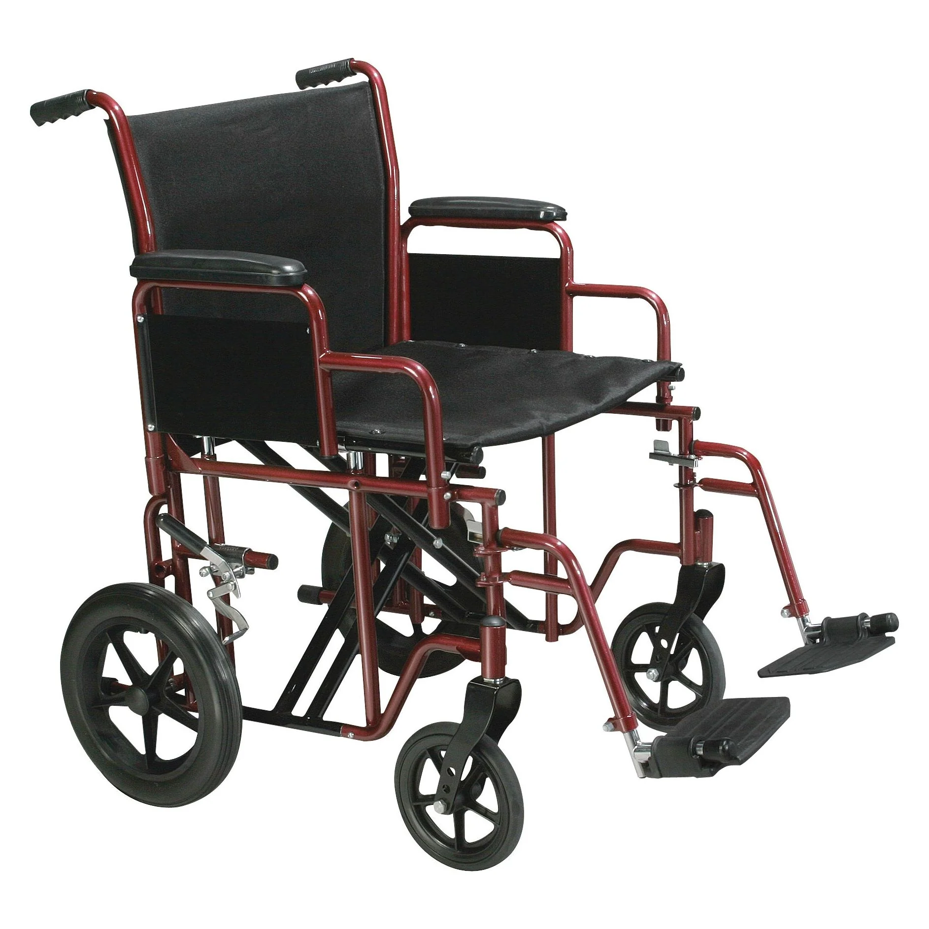 Bariatric Heavy Duty Transport Wheelchair with Swing Away Footrest, 20" Seat, Red