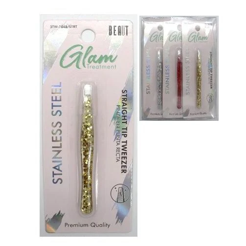 BEAUT GLAM TREAT STAIN STEEL TWEEZER GLIT - STRAIGHT TIP