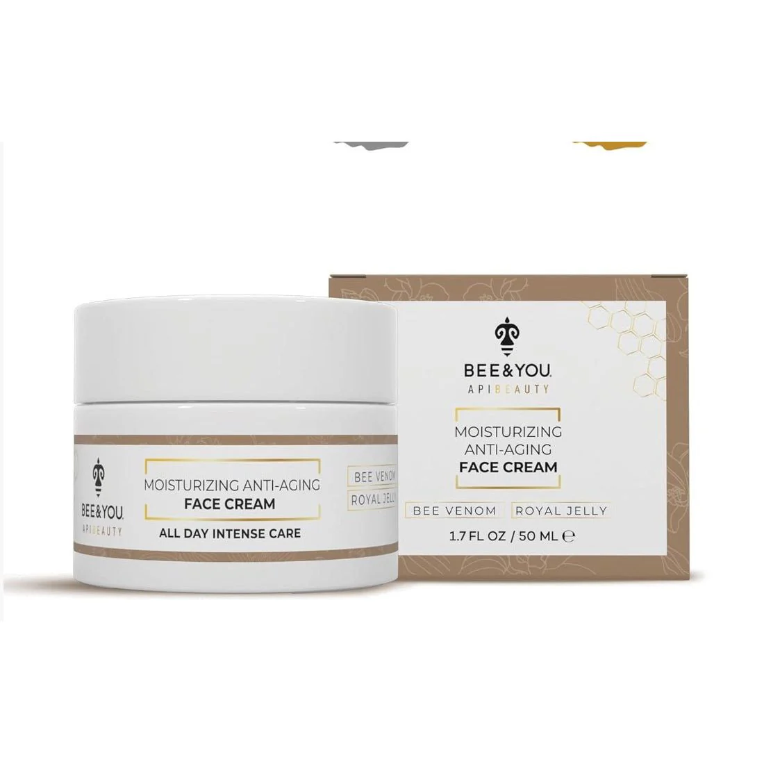 BEE and YOU Anti Aging Natural Face Cream Deep Wrinkle Treatment Rejuvenating and Nourishing with Royal Jelly+Bee Venom Shea Butter 1.7 fl. Oz