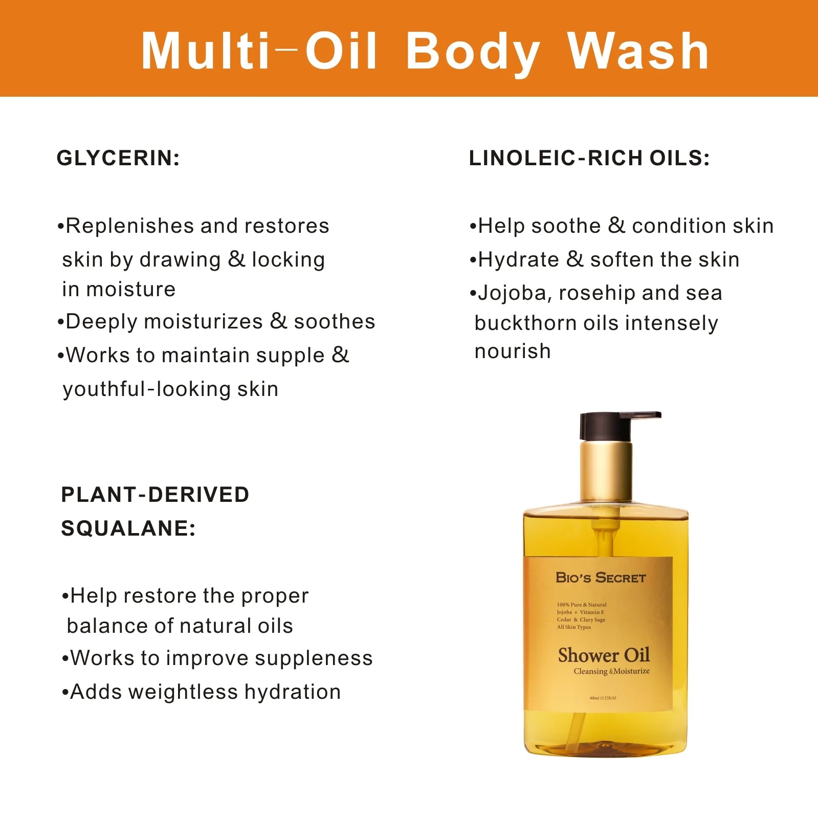 Bio's Secret Cedarwood & Jojoba Oil Shower Oil - Image 2