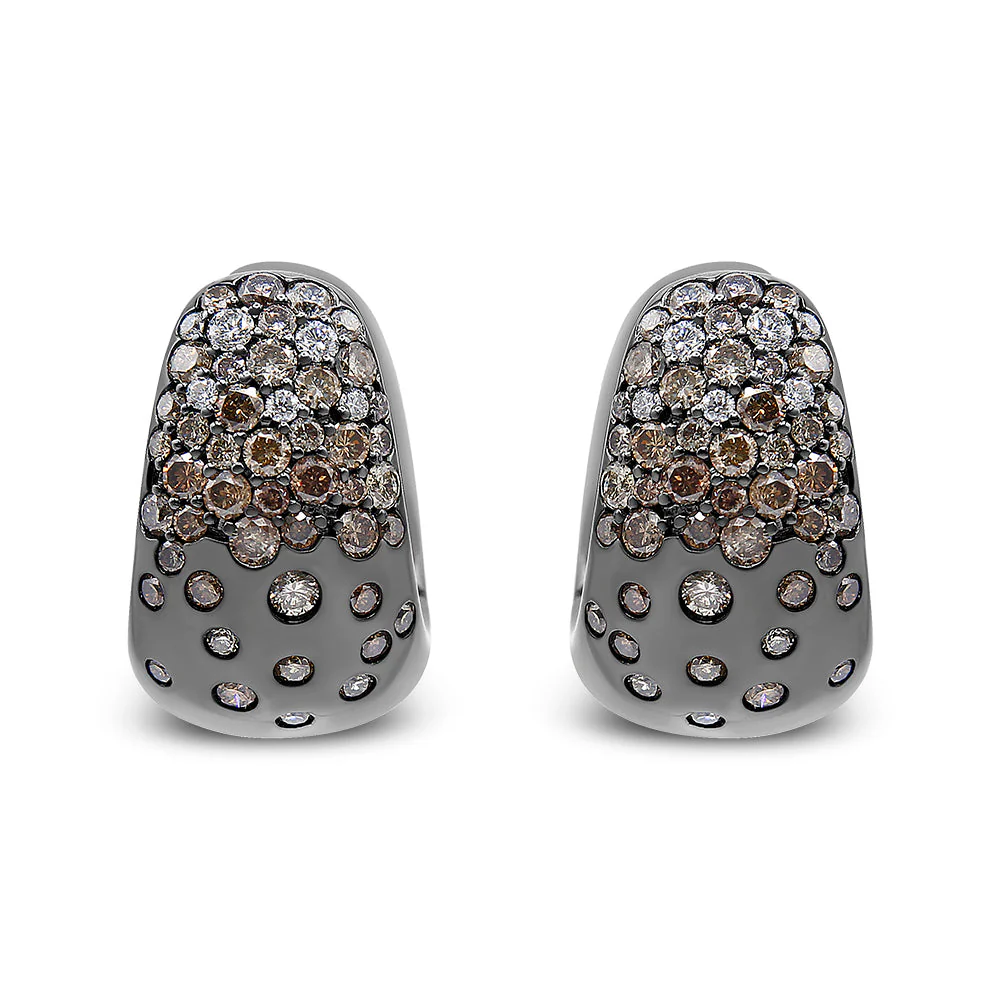 Black Rhodium over 18K White Gold 2 1/4 Cttw Prong and Bezel Set White and Brown Diamond Huggy Hoop Earring (F-G/Brown Color, VS1-VS2 Clarity) - Image 2