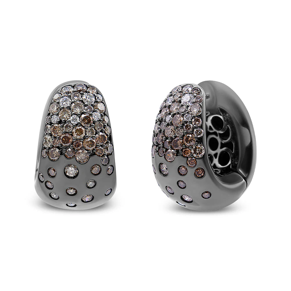 Black Rhodium over 18K White Gold 2 1/4 Cttw Prong and Bezel Set White and Brown Diamond Huggy Hoop Earring (F-G/Brown Color, VS1-VS2 Clarity) - Image 3