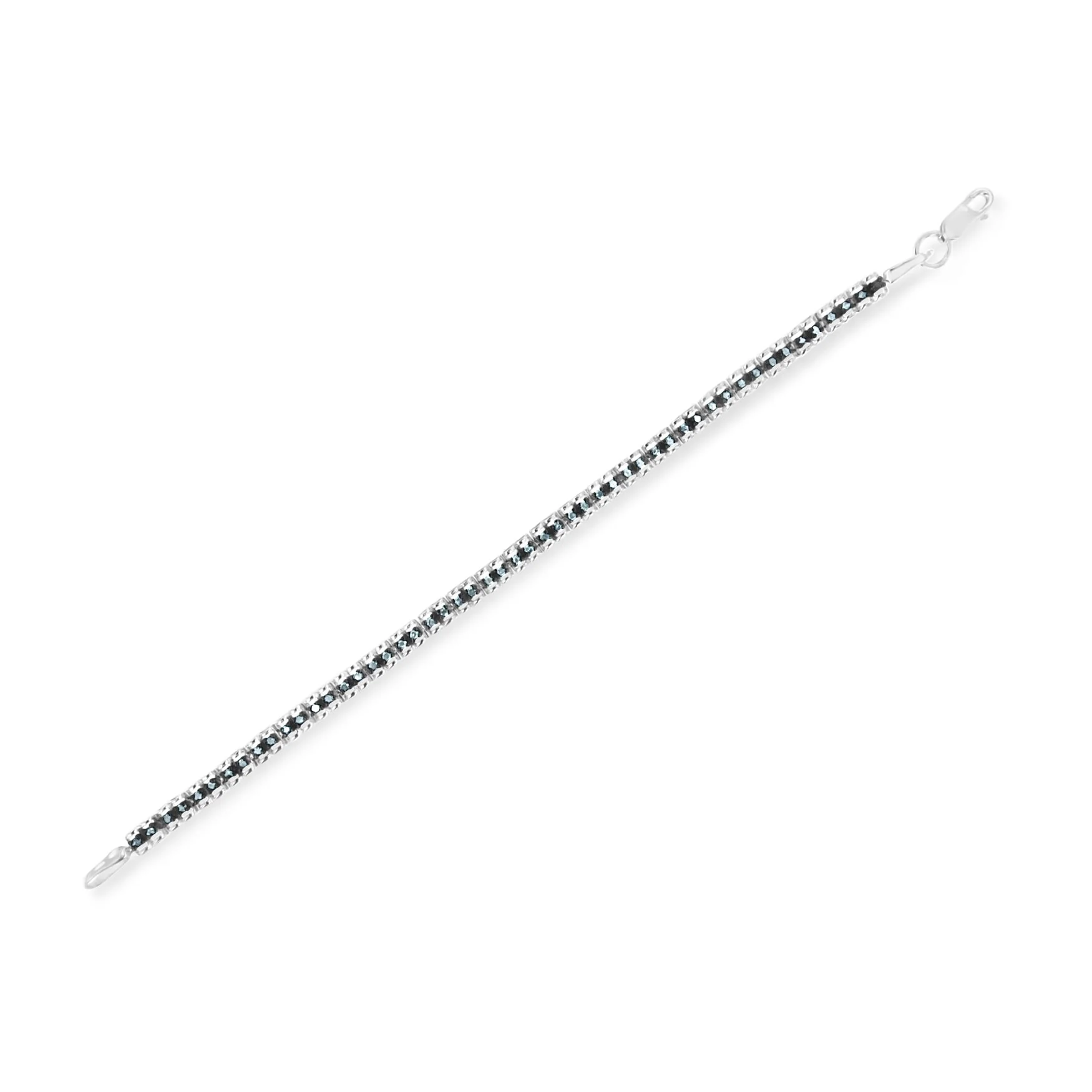 Black Rhodium over .925 Sterling Silver 1.0 Cttw Rose Cut Diamond Double-Link 7" Tennis Bracelet (Blue Color, I1-I2 Clarity) - Image 4