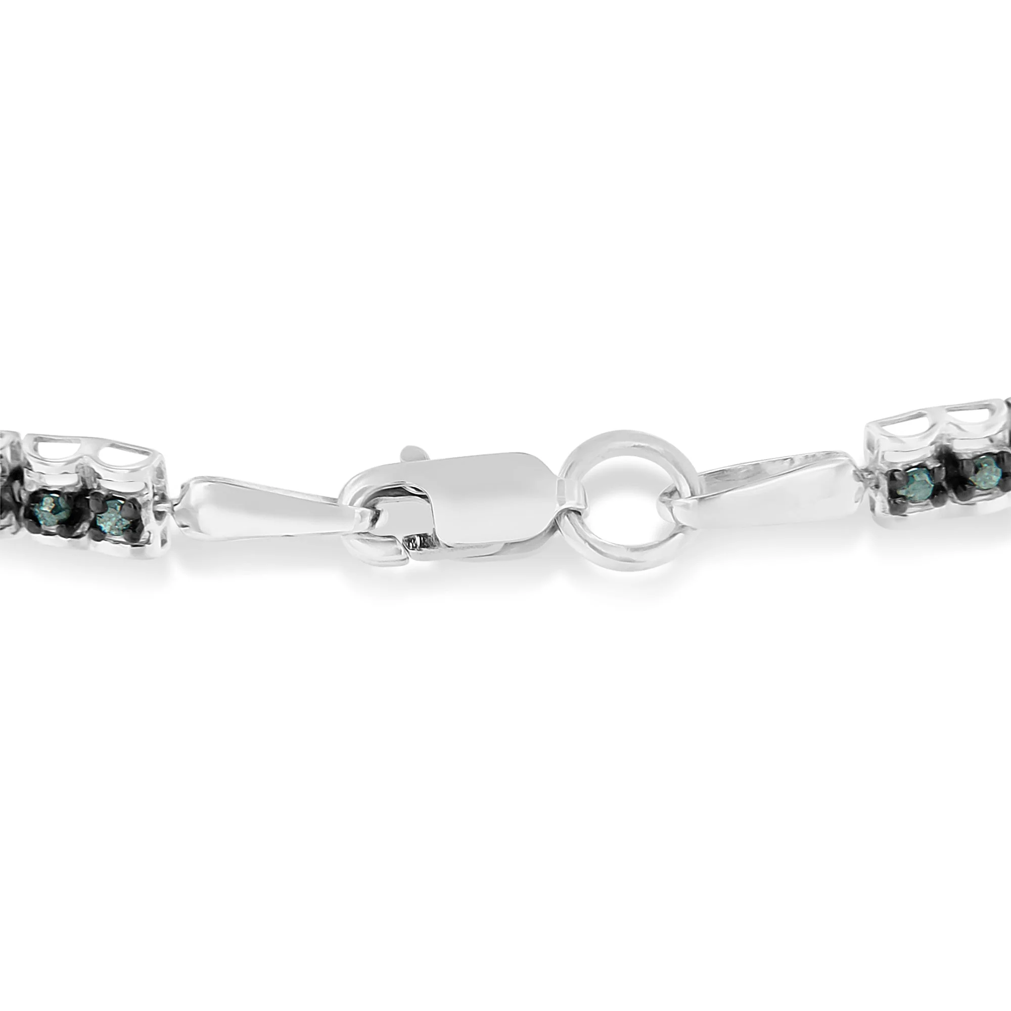 Black Rhodium over .925 Sterling Silver 1.0 Cttw Rose Cut Diamond Double-Link 7" Tennis Bracelet (Blue Color, I1-I2 Clarity) - Image 5