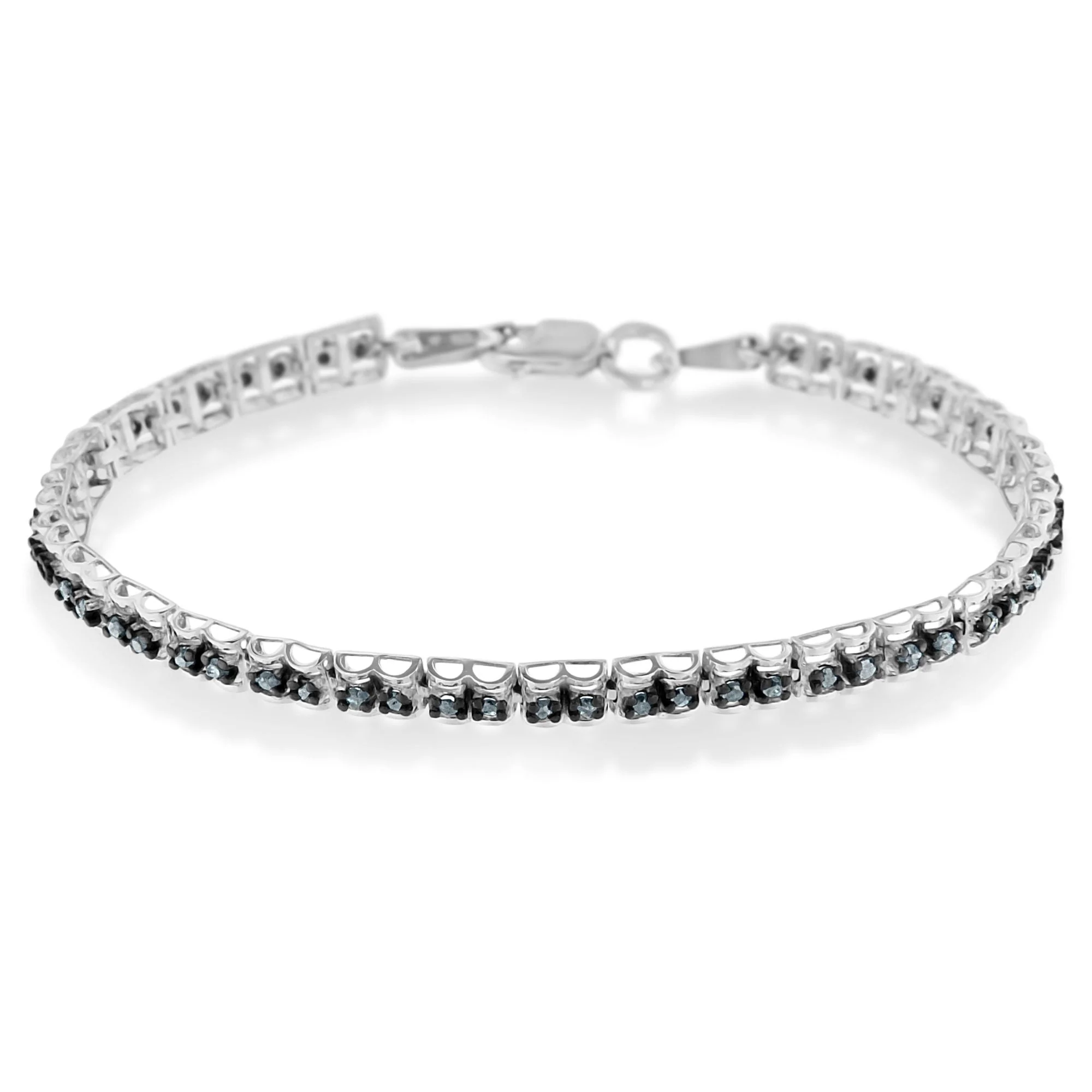 Black Rhodium over .925 Sterling Silver 1.0 Cttw Rose Cut Diamond Double-Link 7" Tennis Bracelet (Blue Color, I1-I2 Clarity) - Image 8