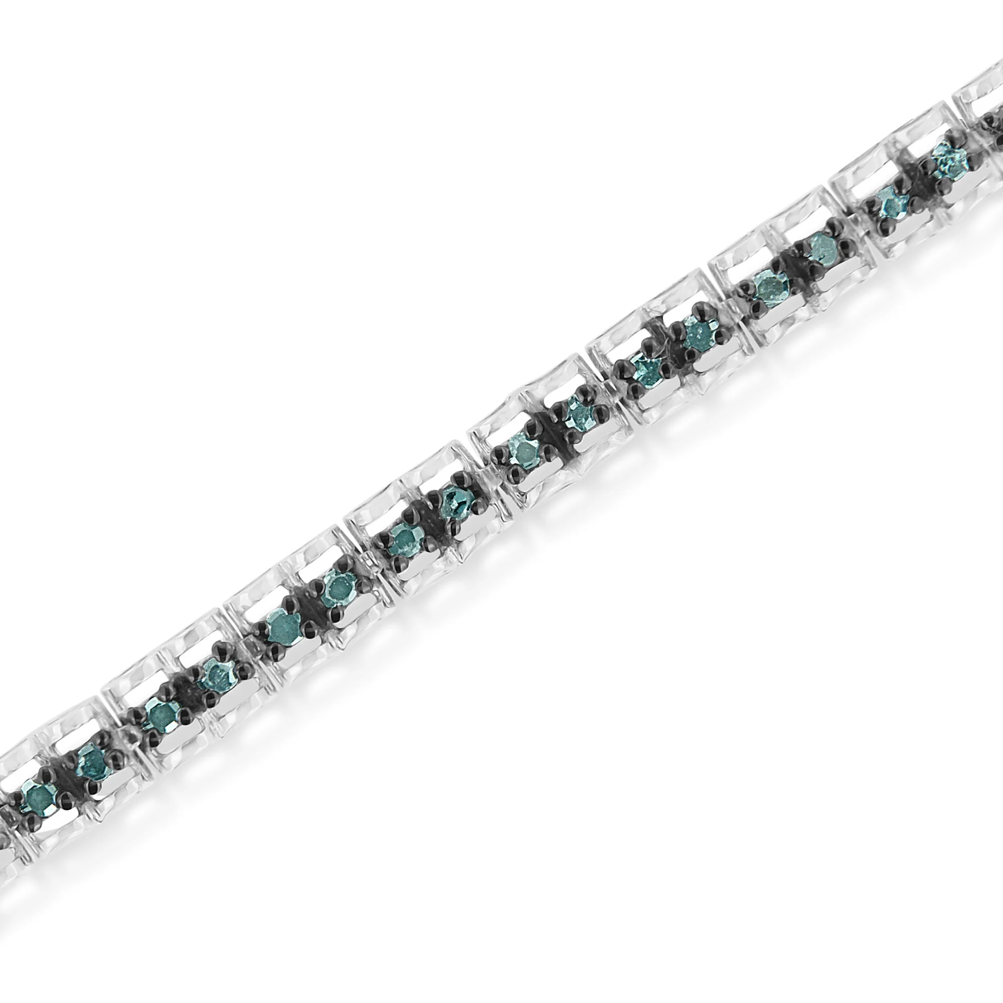 Black Rhodium over .925 Sterling Silver 1.0 Cttw Rose Cut Diamond Double-Link 7" Tennis Bracelet (Blue Color, I1-I2 Clarity) - Image 9
