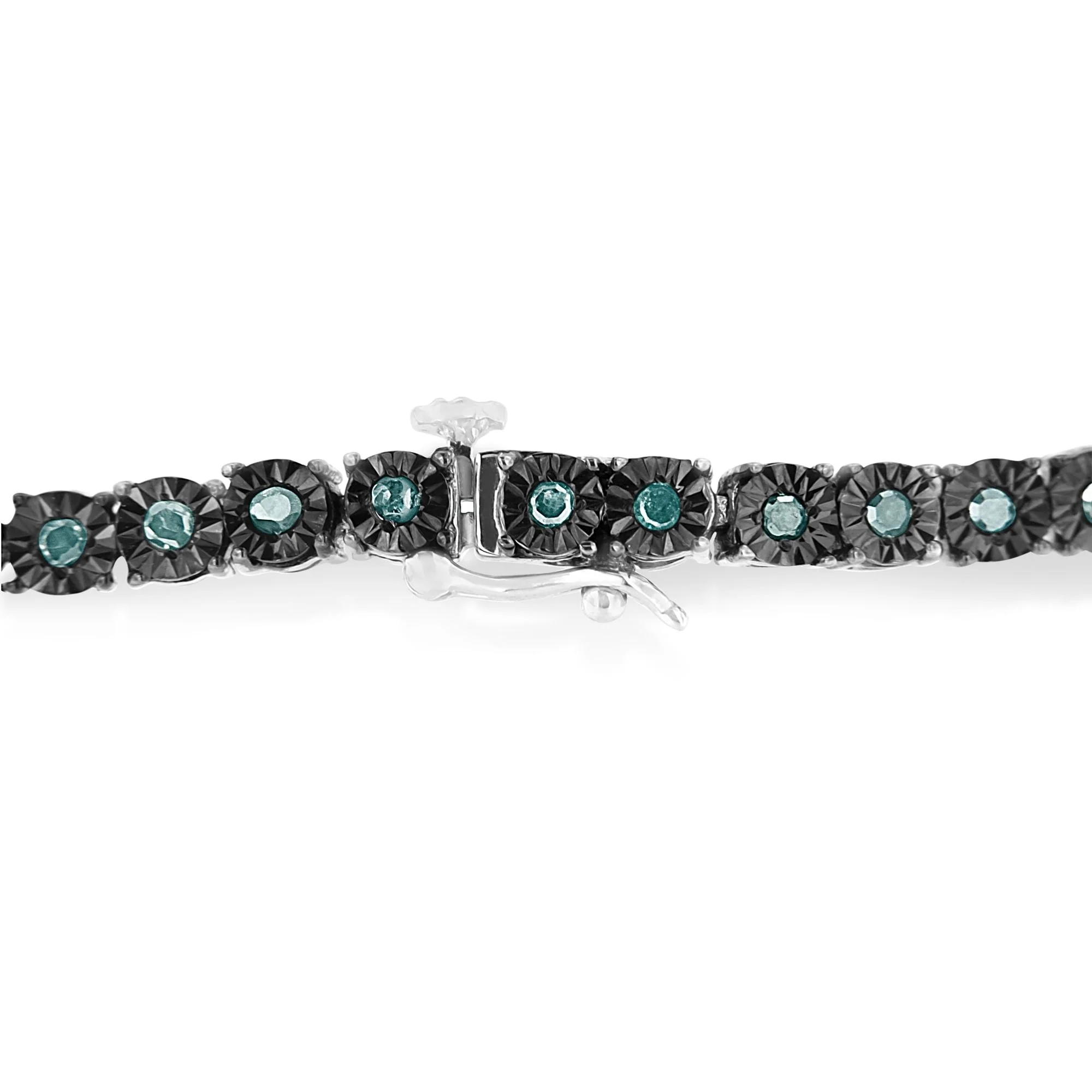 Black Rhodium Plated .925 Sterling Silver 1.0 Cttw Diamond Miracle Tennis Bracelet (Enhanced Blue Color, I3 Clarity) - 7" - Image 10