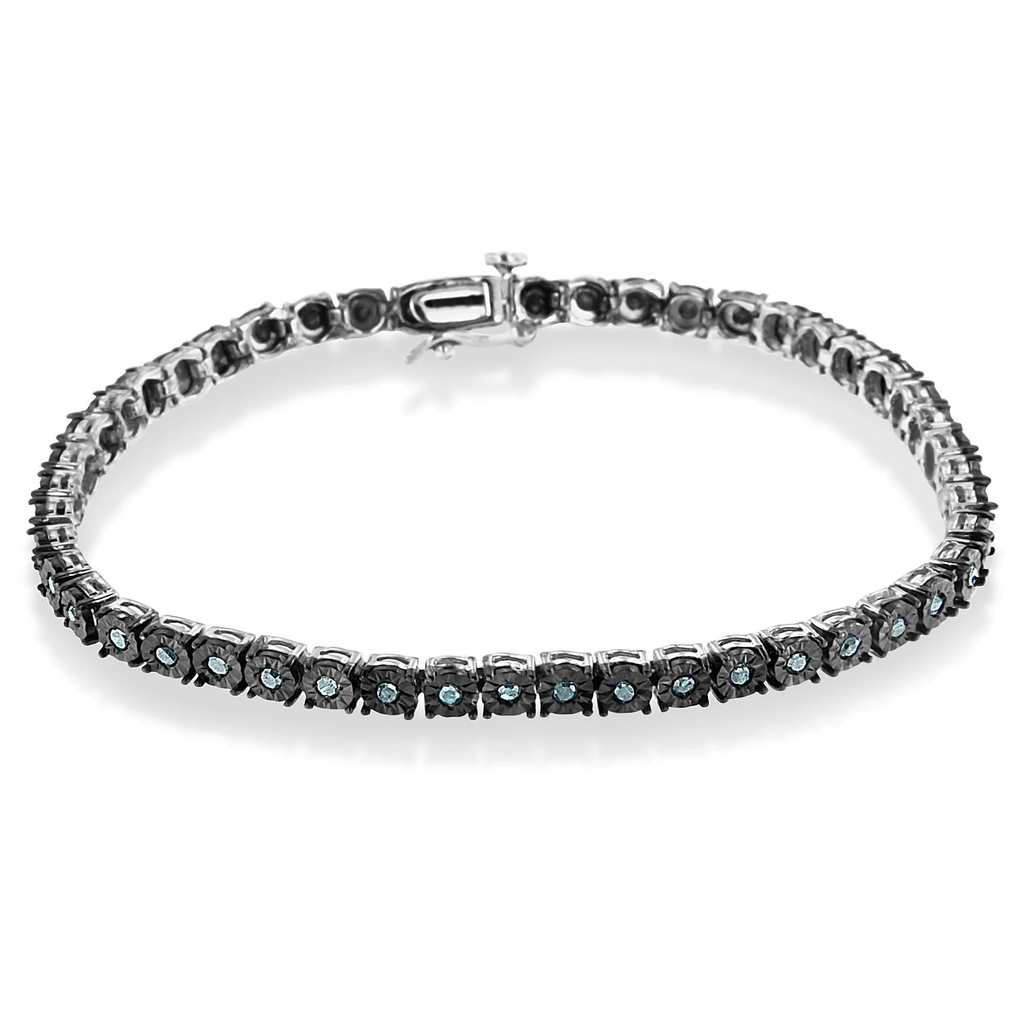 Black Rhodium Plated .925 Sterling Silver 1.0 Cttw Diamond Miracle Tennis Bracelet (Enhanced Blue Color, I3 Clarity) - 7" - Image 2