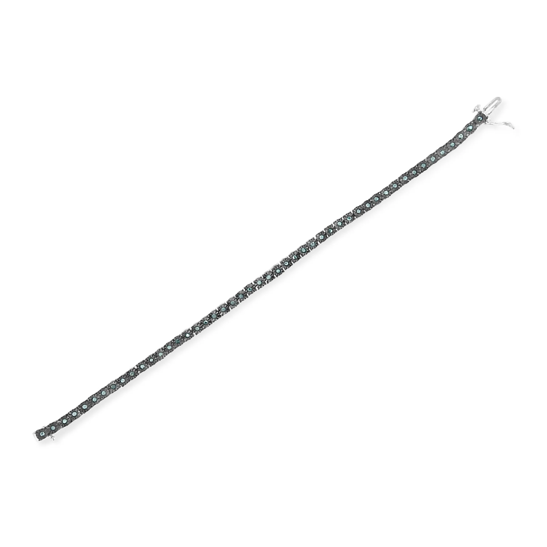 Black Rhodium Plated .925 Sterling Silver 1.0 Cttw Diamond Miracle Tennis Bracelet (Enhanced Blue Color, I3 Clarity) - 7" - Image 4