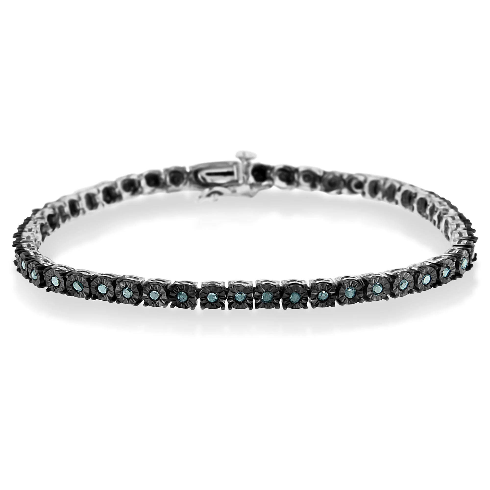 Black Rhodium Plated .925 Sterling Silver 1.0 Cttw Diamond Miracle Tennis Bracelet (Enhanced Blue Color, I3 Clarity) - 7" - Image 6