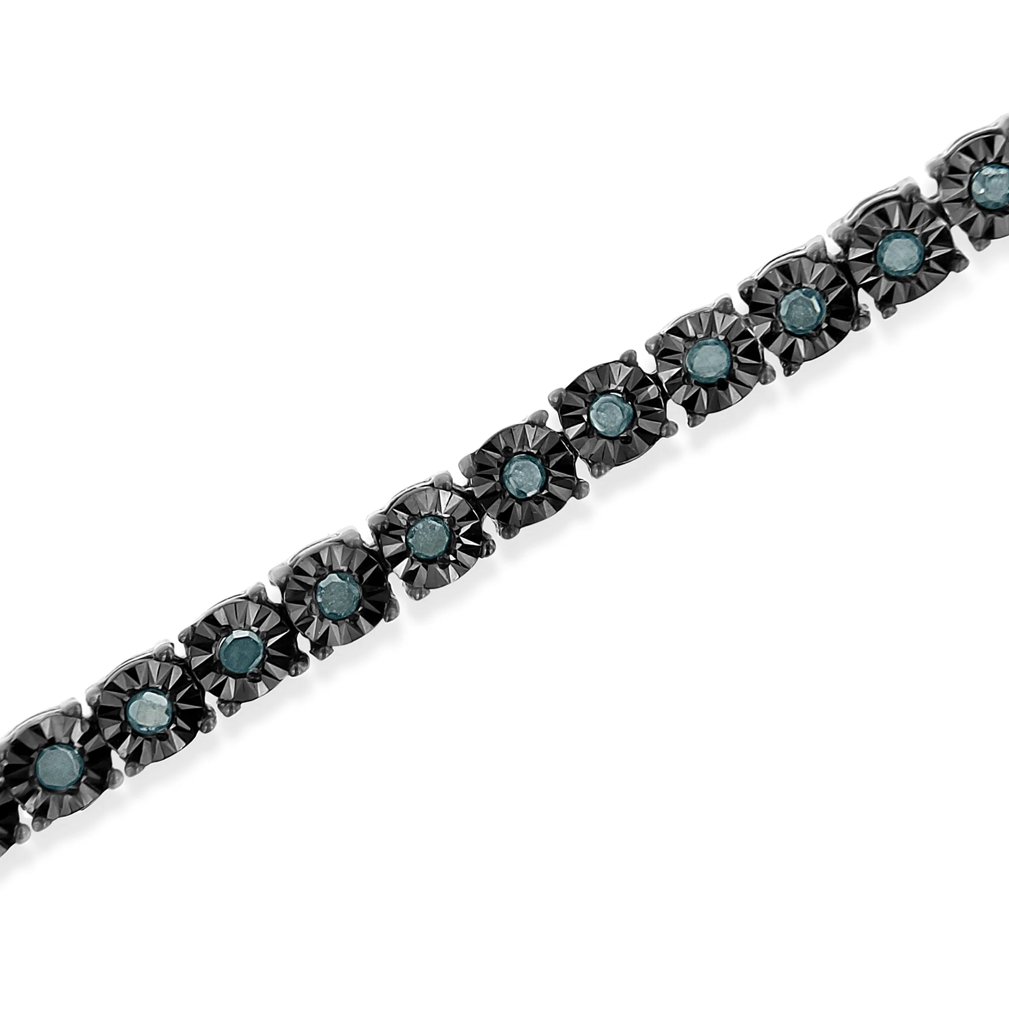 Black Rhodium Plated .925 Sterling Silver 1.0 Cttw Diamond Miracle Tennis Bracelet (Enhanced Blue Color, I3 Clarity) - 7" - Image 8