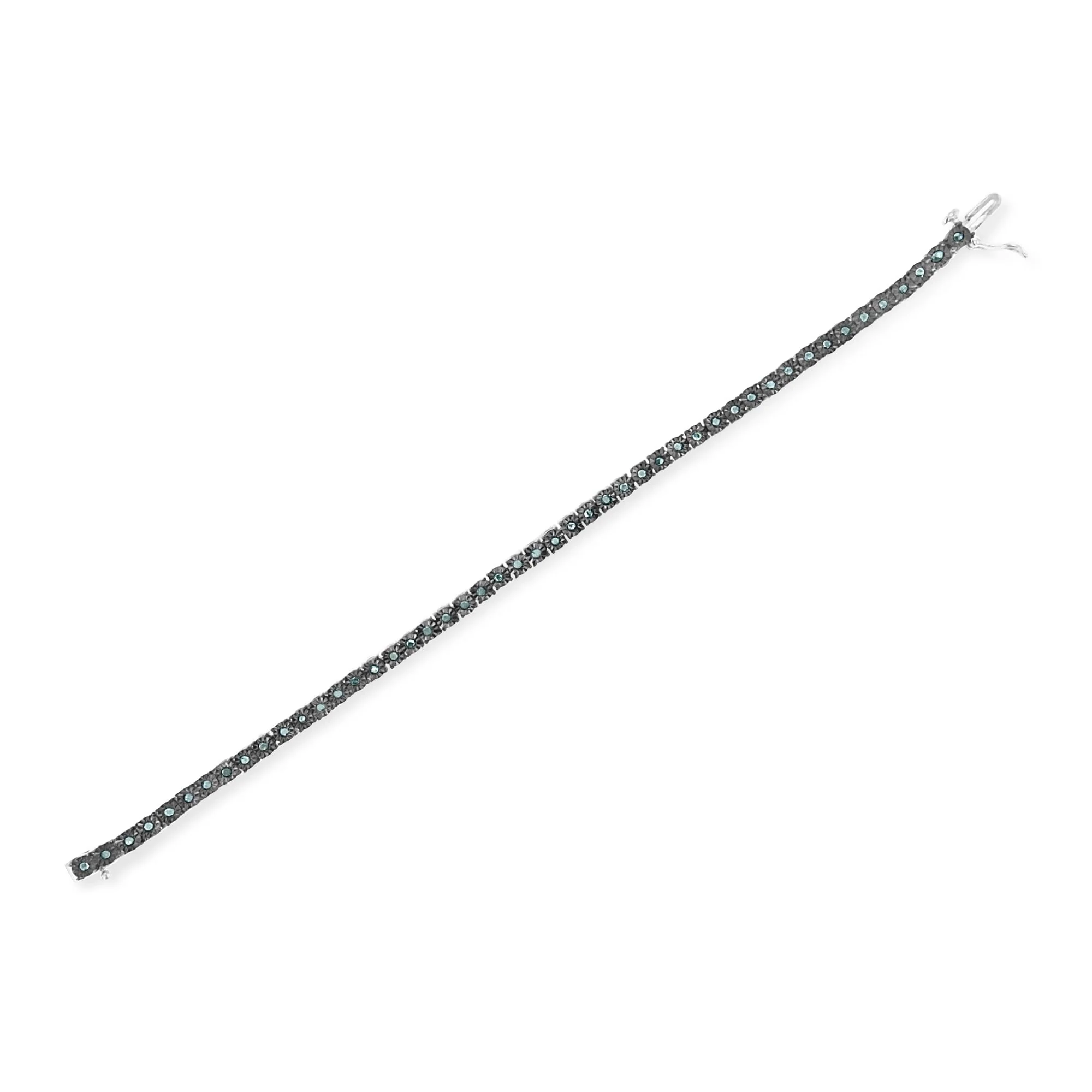 Black Rhodium Plated .925 Sterling Silver 1.0 Cttw Diamond Miracle Tennis Bracelet (Enhanced Blue Color, I3 Clarity) - 7" - Image 9