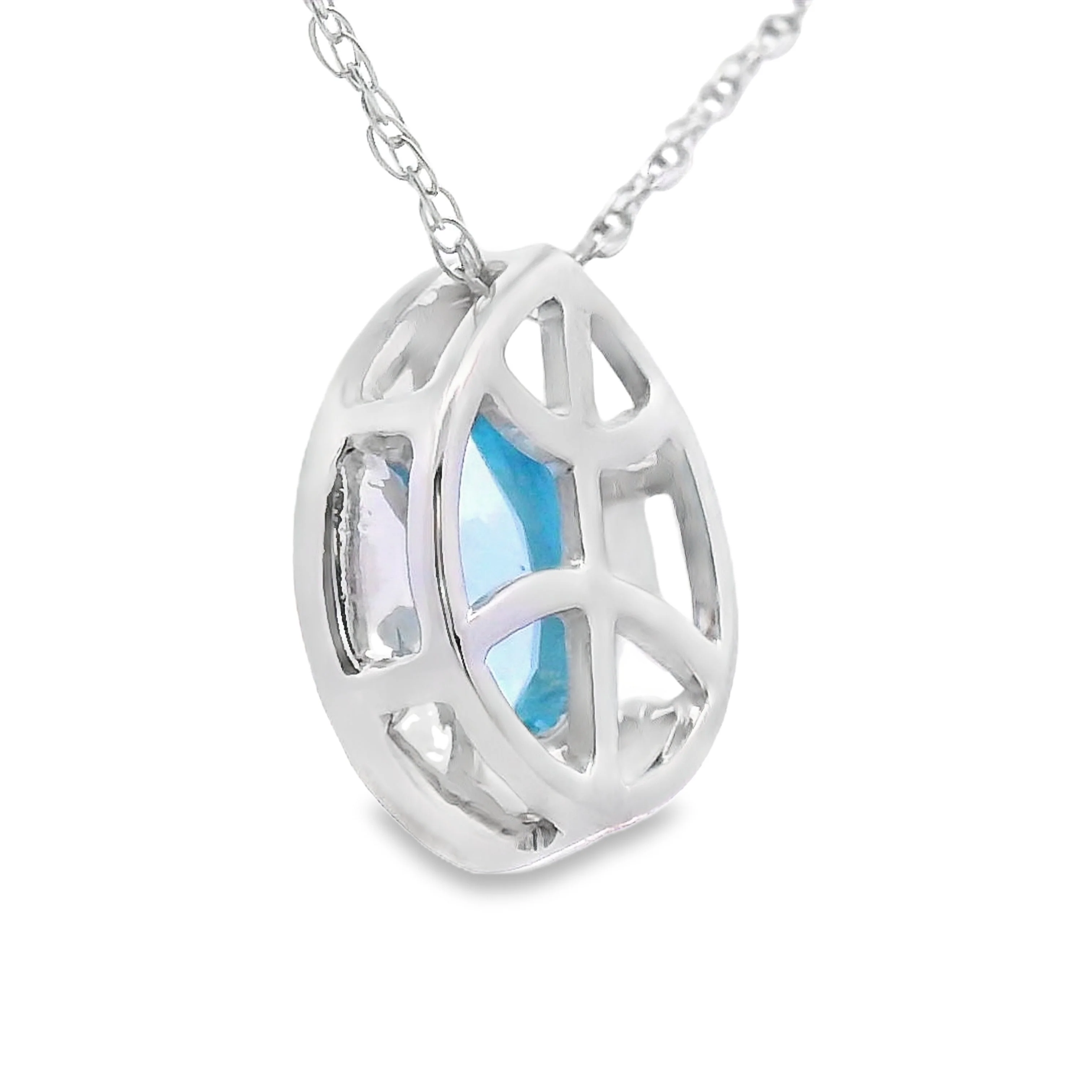 Blue Topaz Diamond Fashion Pendants 10KT White Gold - Image 2