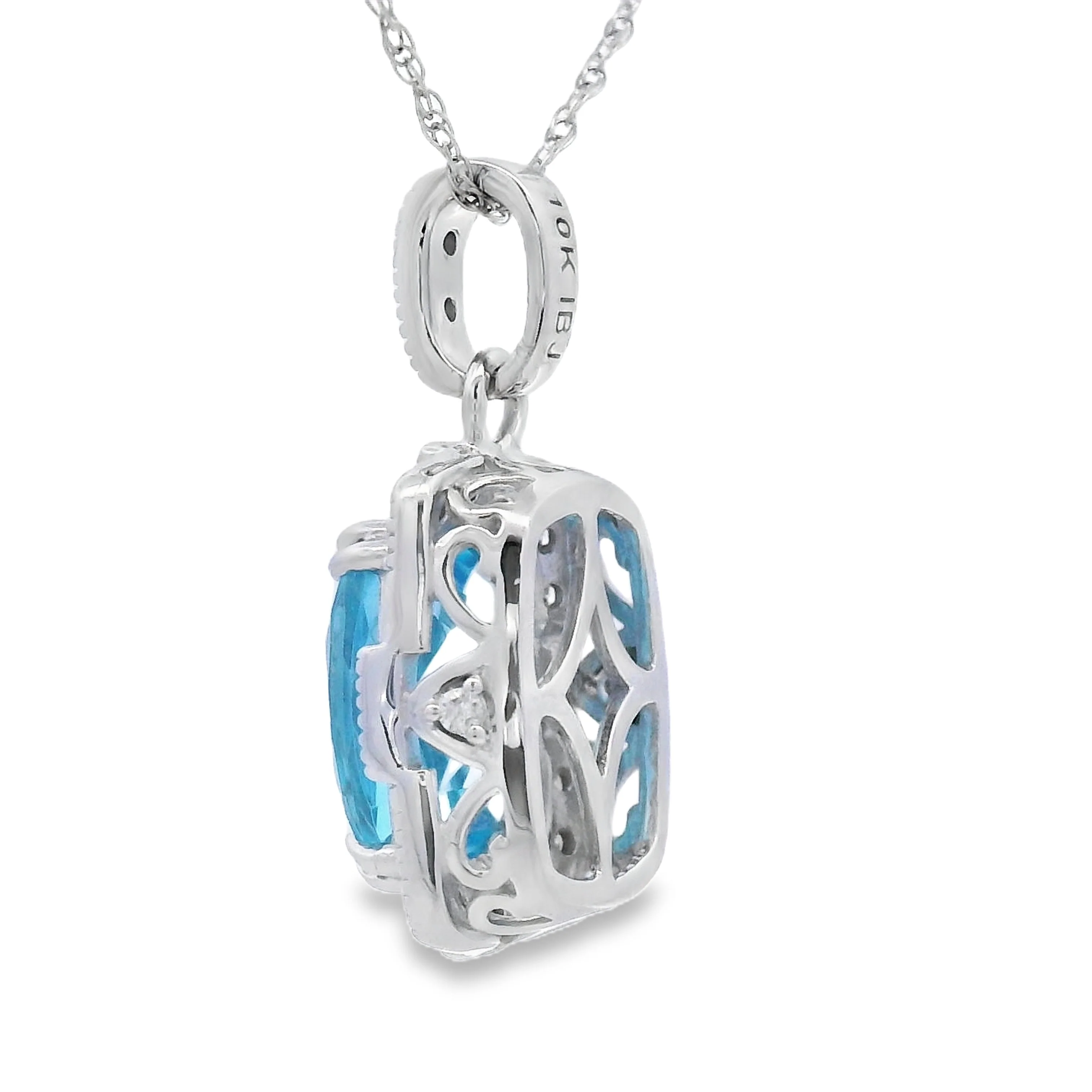 Blue Topaz Diamond Fashion Pendants 10KT White Gold - Image 2