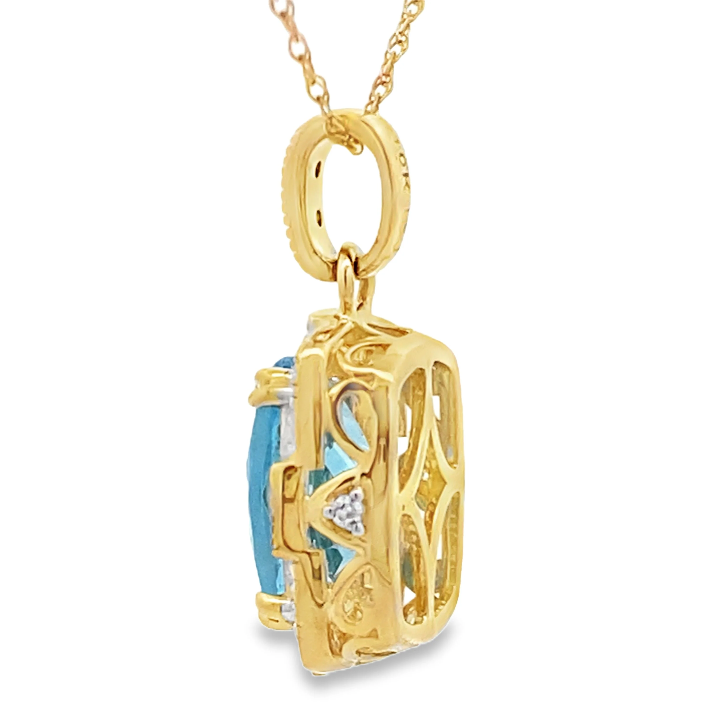 Blue Topaz Diamond Fashion Pendants 10KT Yellow Gold - Image 2